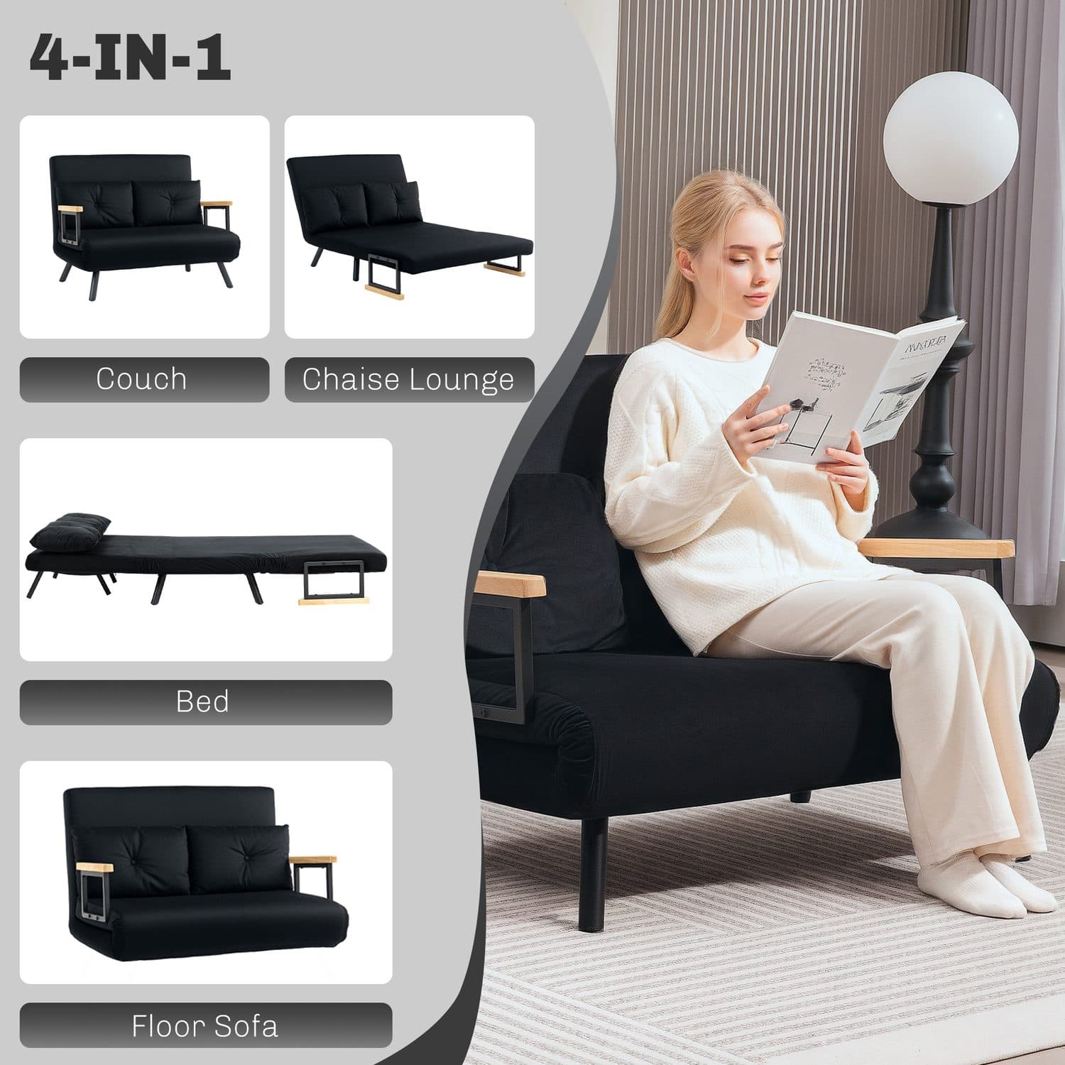4-in-1 Velvet Double Sofa Bed - image 2