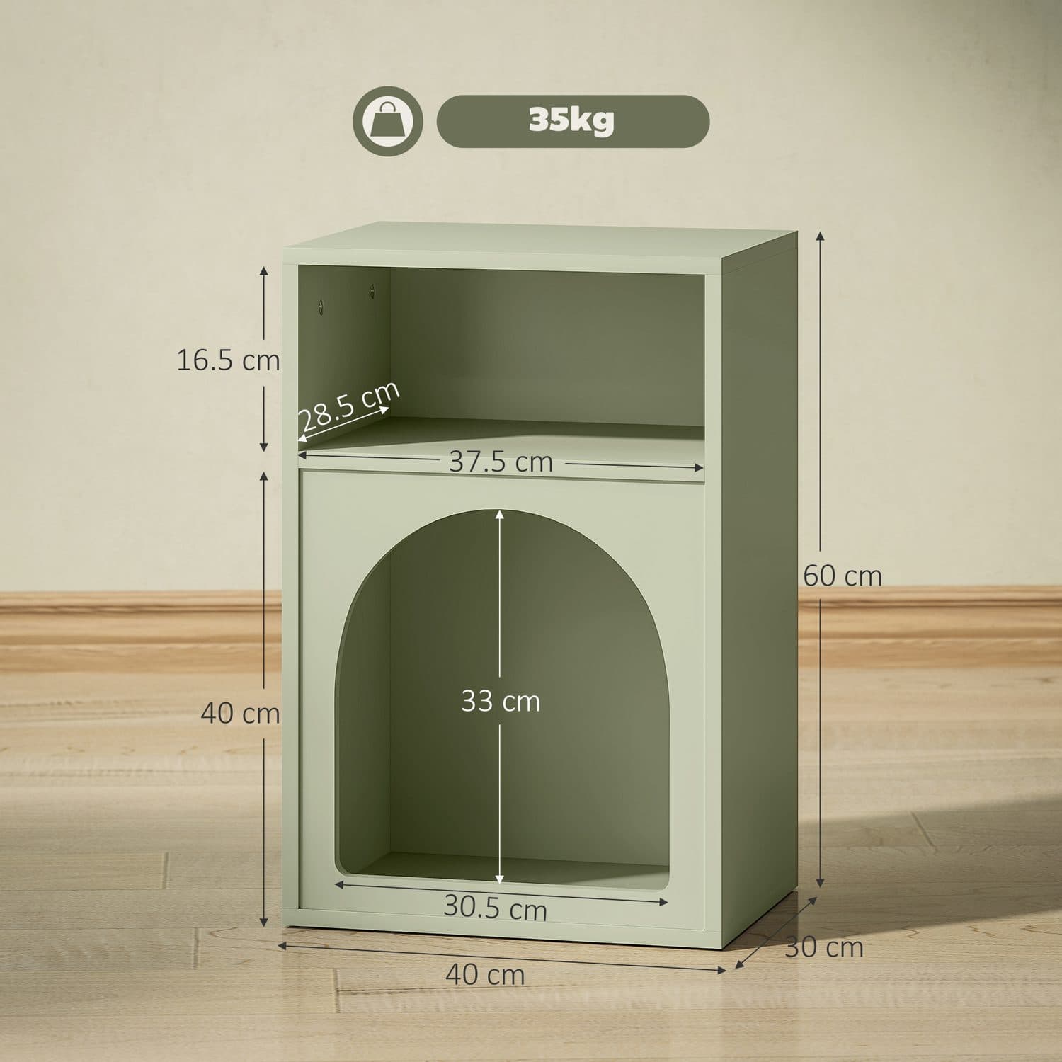 Sage Green Arch Bedside Table with Open Storage - image 2
