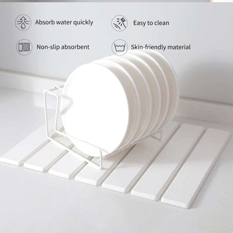 White Foldable Diatomite Drying Mat for Kitchen Draining - image 2