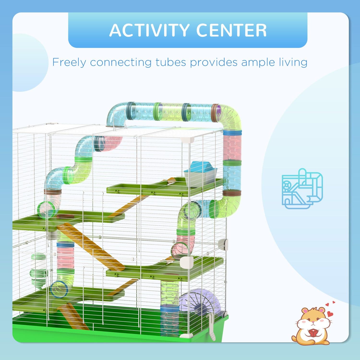 Spacious Hamster Cage with Colourful Tubes, Ramps and Wheel - image 4