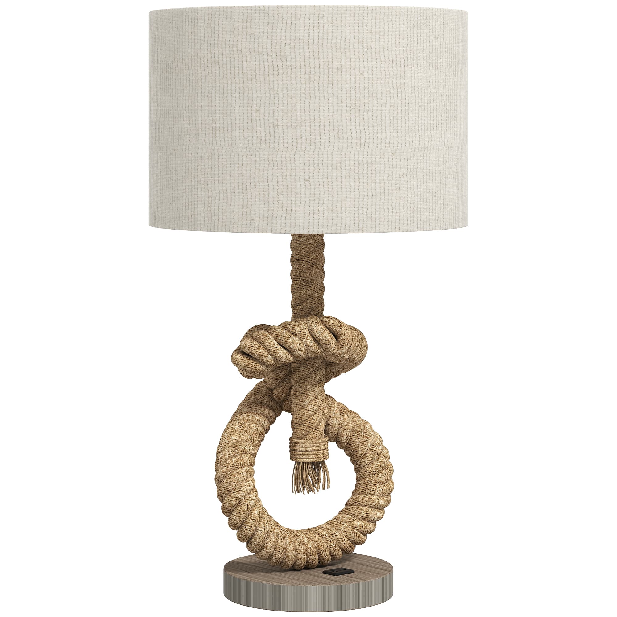 A rope-knot lamp that brings coastal character to any desk or bedside - Natural wood finish
