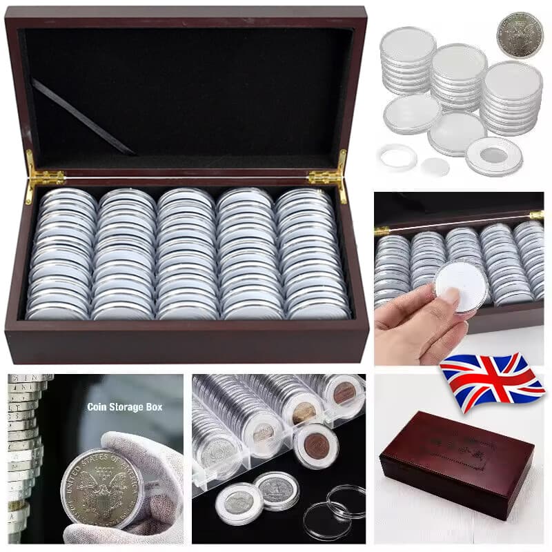 Display and Protect 50 Coins in a Wooden Collector's Case - Default