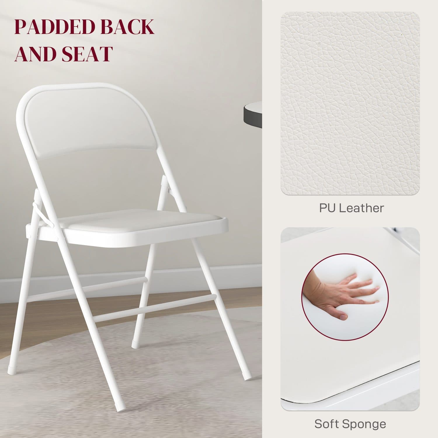 White Cushioned Folding Chairs, Set of Two - image 1
