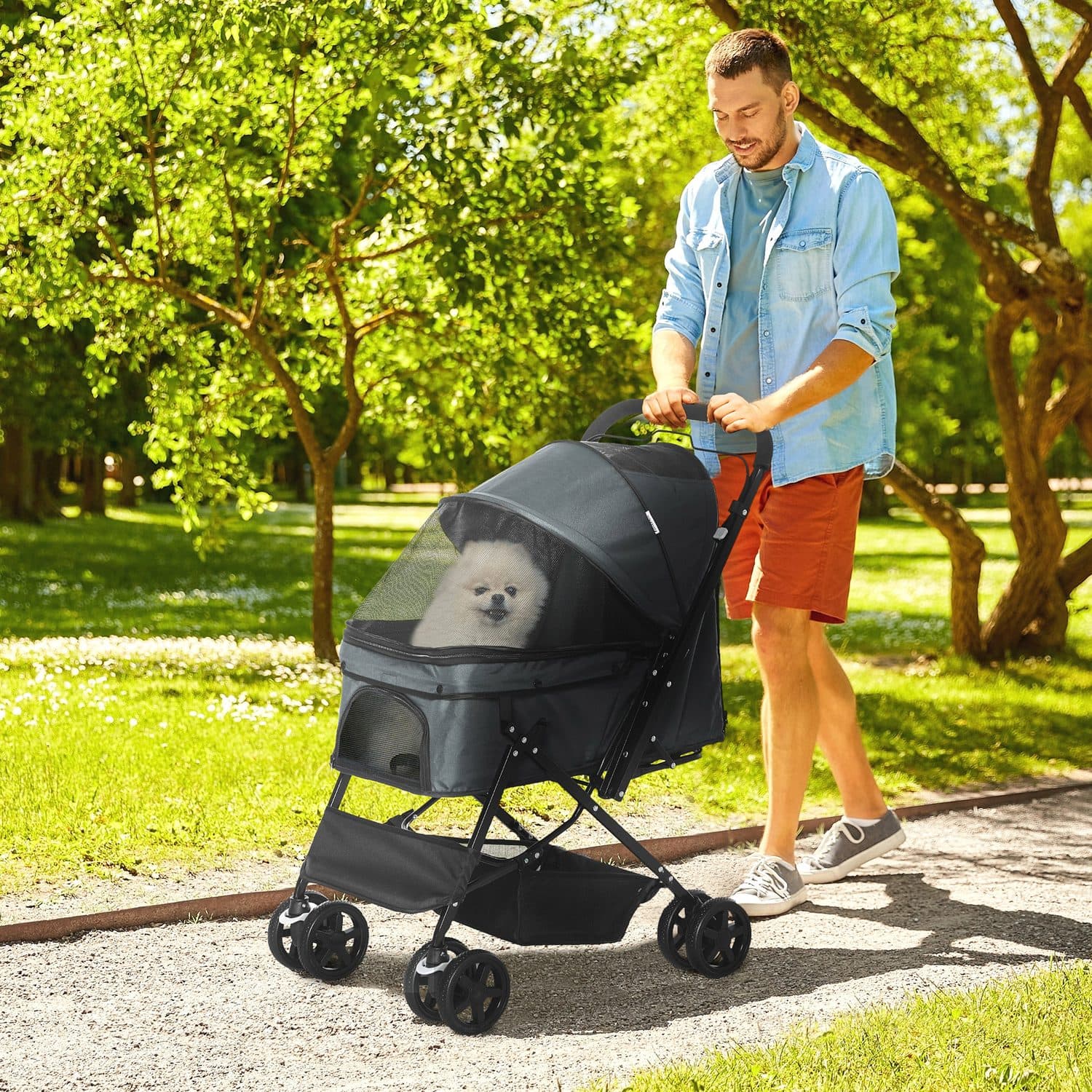Pet Stroller Pushchair with Reversible Handle - image 3