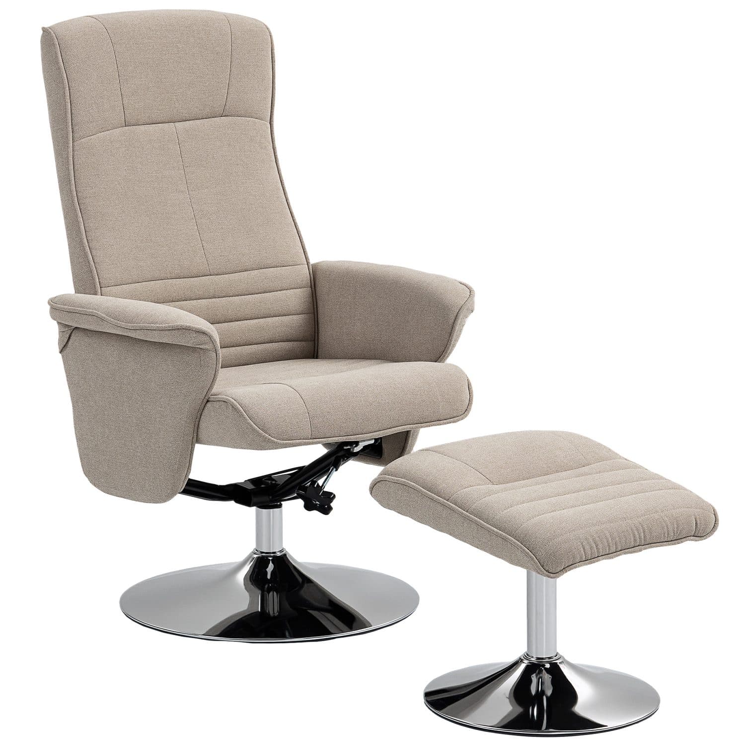 Reclining Swivel Chair and Matching Footstool in Stone Beige - Beige