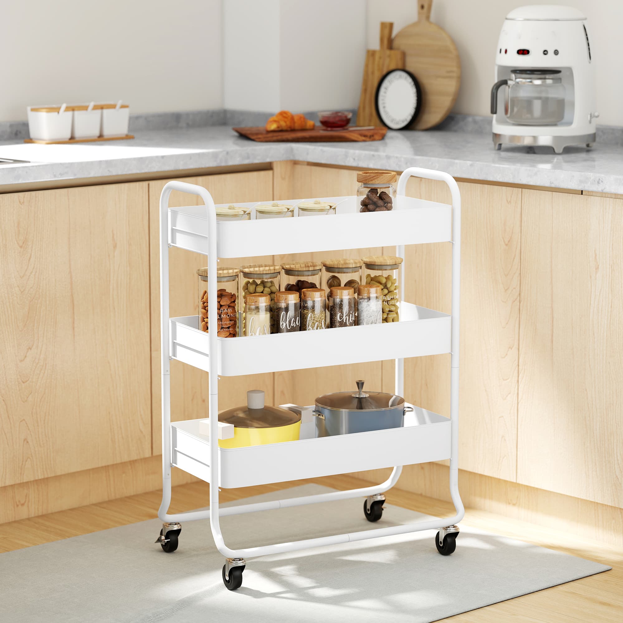 White 3-Tier Rolling Storage Trolley — Kitchen, Bathroom or Bedroom - image 3