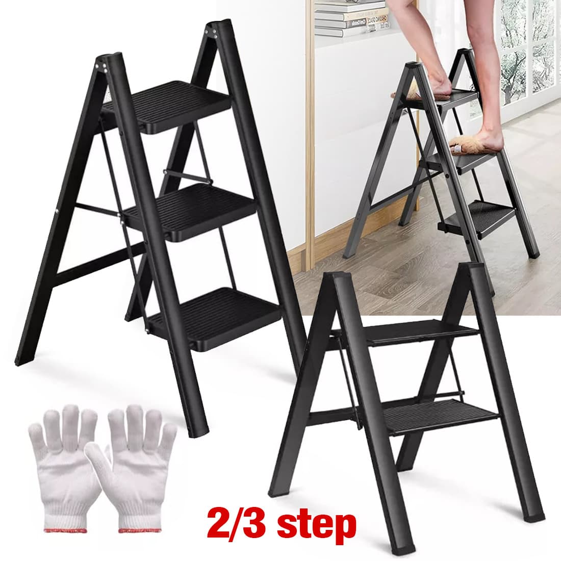 Heavy Duty 3 Step Folding Ladder in Carbon Steel - image 2
