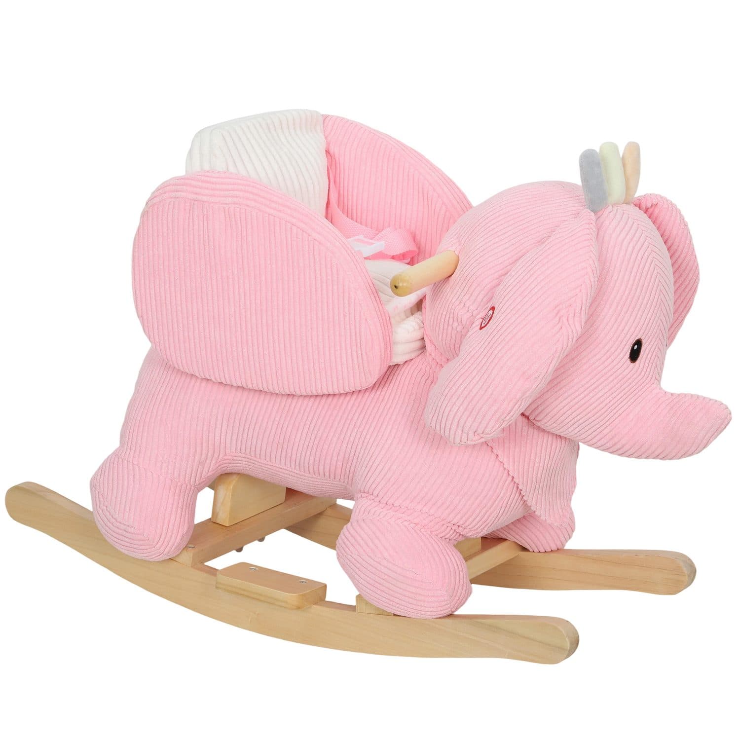 A soft pink elephant rocker for steady toddler play