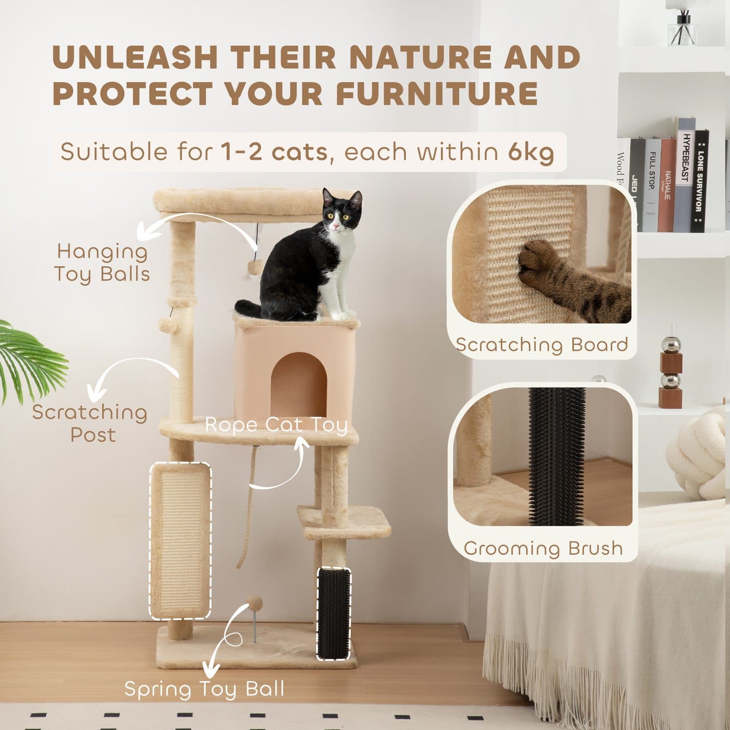 132cm Cat Tree with Cat House and Jumping Platform - image 1