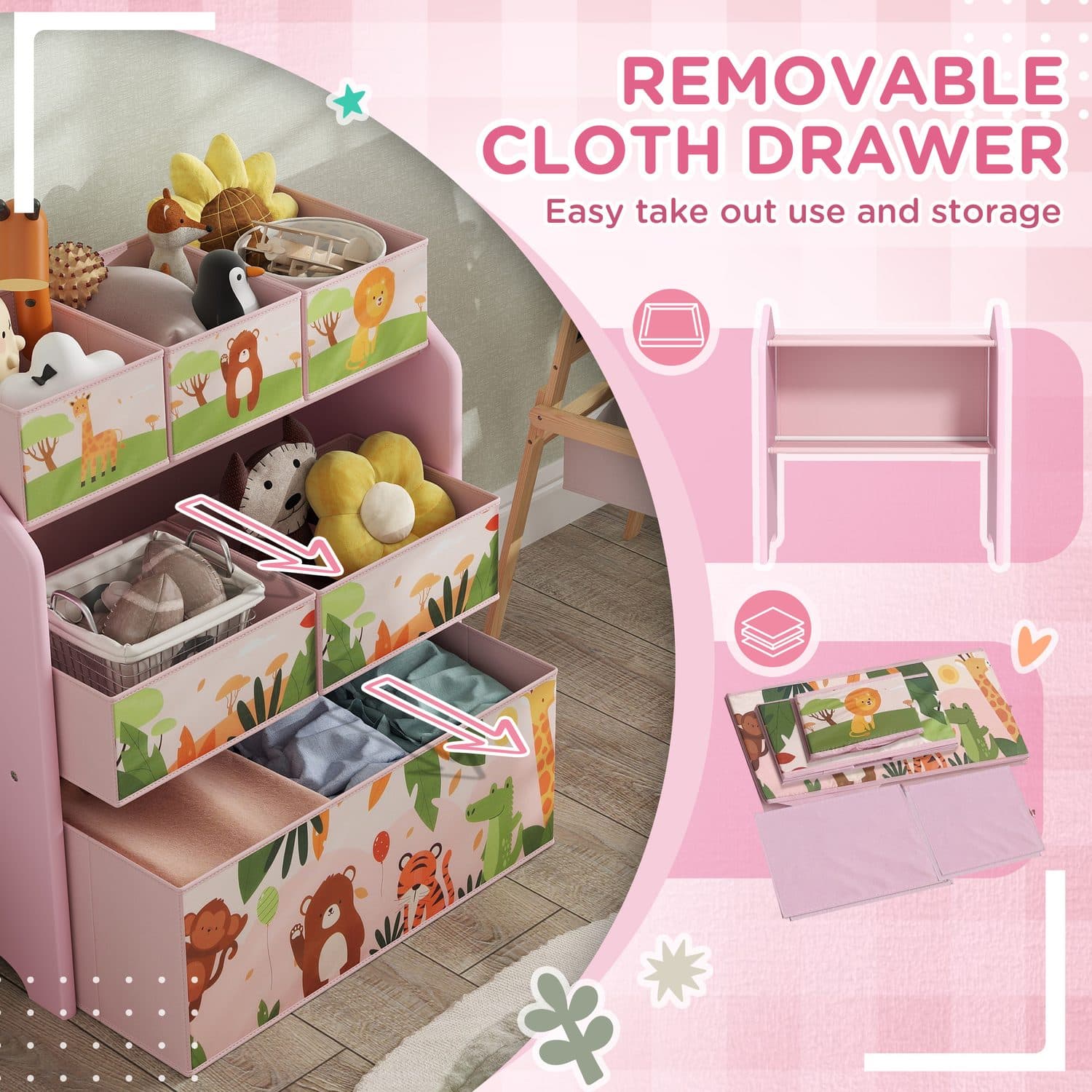 Pink Kids Toy Storage Unit with Six Removable Boxes - image 1