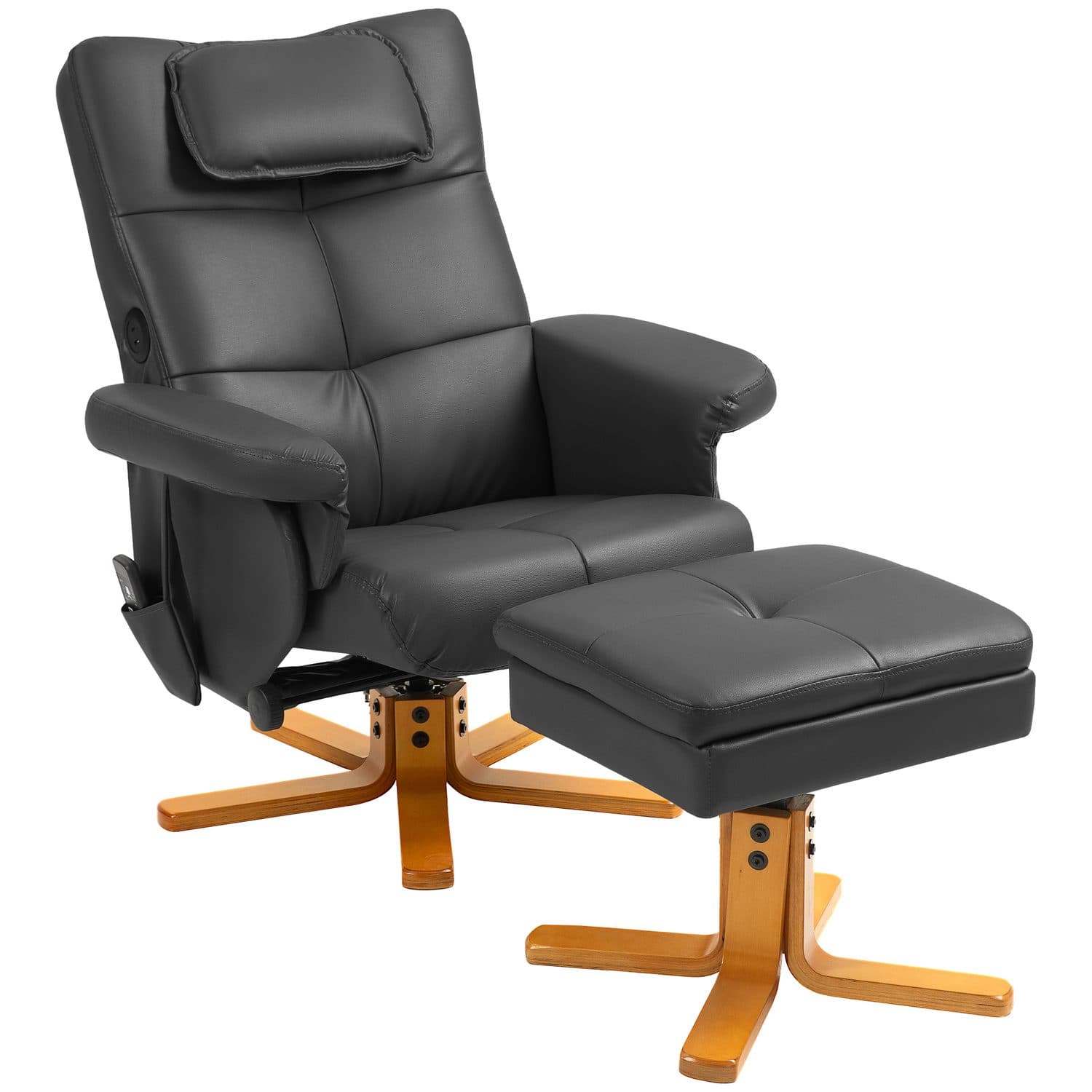 Black massage recliner with matching storage footstool - Black