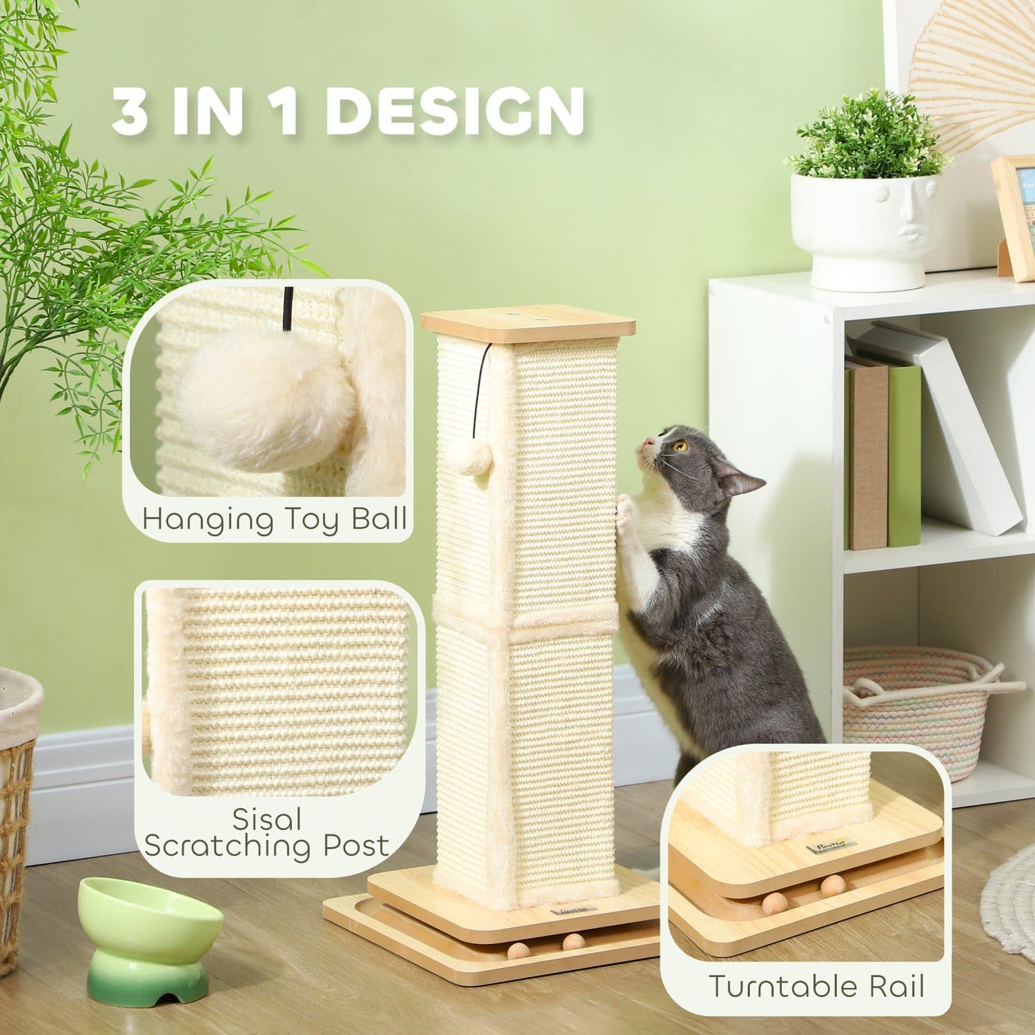 Sisal Cat Scratcher Tower with Hanging Toy and Ball Track Base - image 2