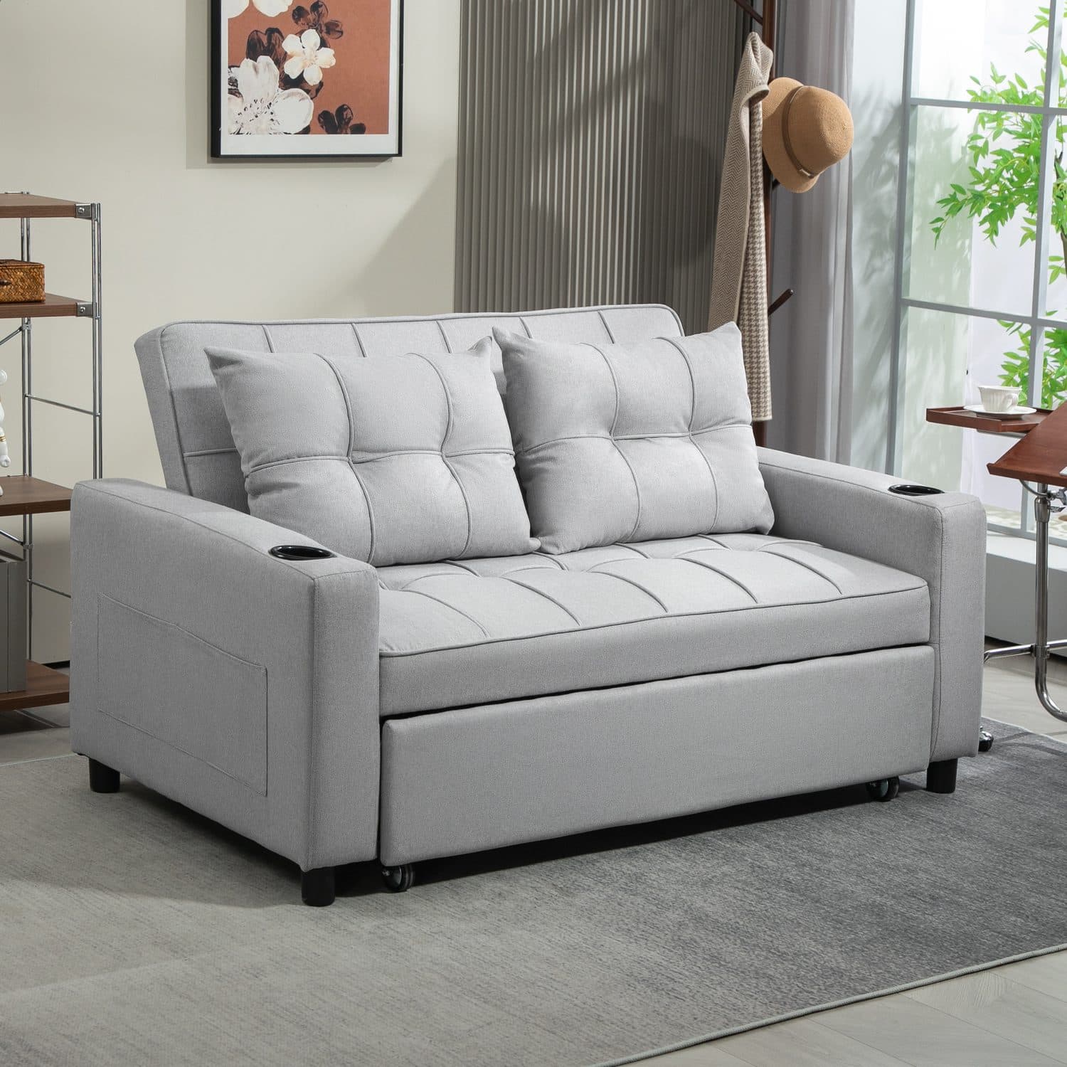 Light Grey Two-Seater Sofa Bed with Pull-Out Mattress - image 3