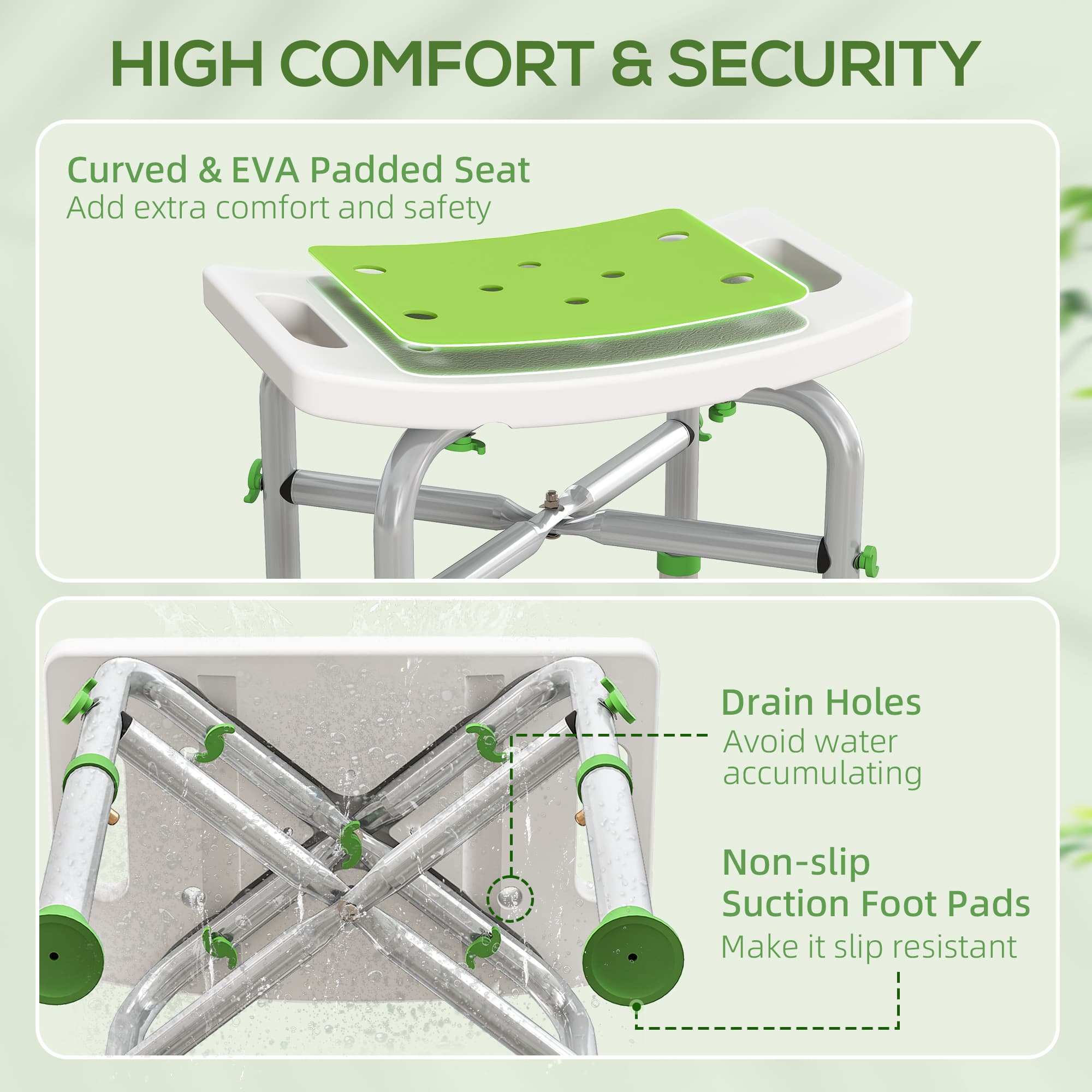 Green Adjustable Shower Stool with Curved Seat - image 1