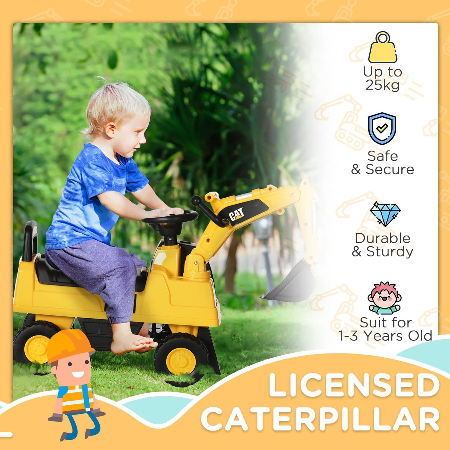 CAT Licensed Ride-On Digger for Toddlers With Manual Shovel Arm - image 4