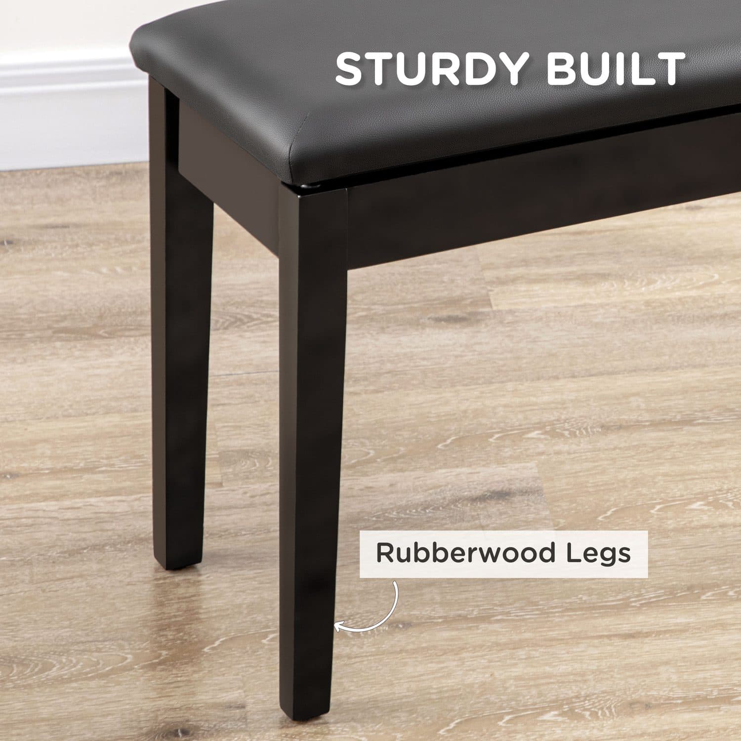 Classic Black Padded Piano Bench with Hidden Music Storage - image 5