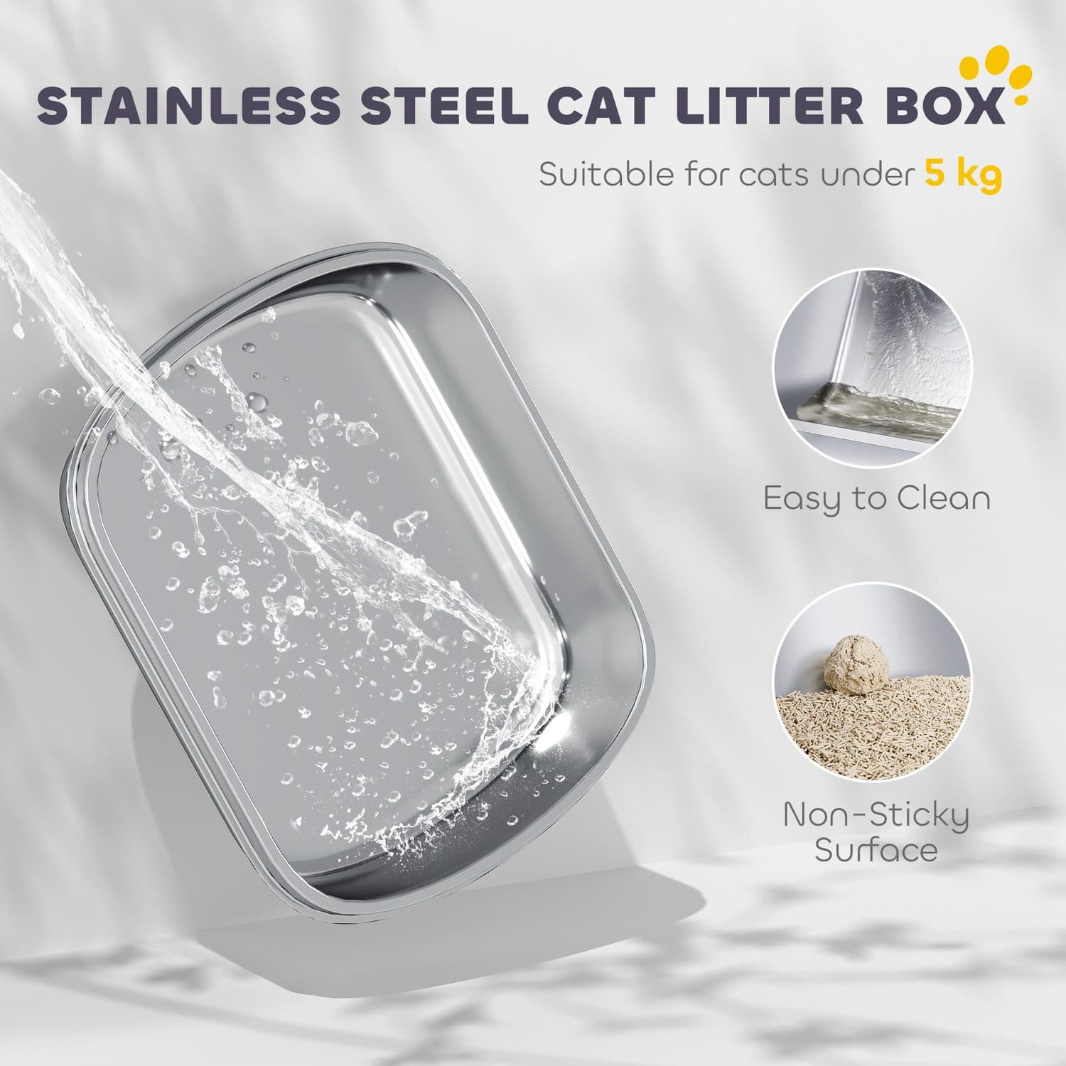 PawHut Stainless Steel Litter Box, Front-Entry & Top-Exit - image 2
