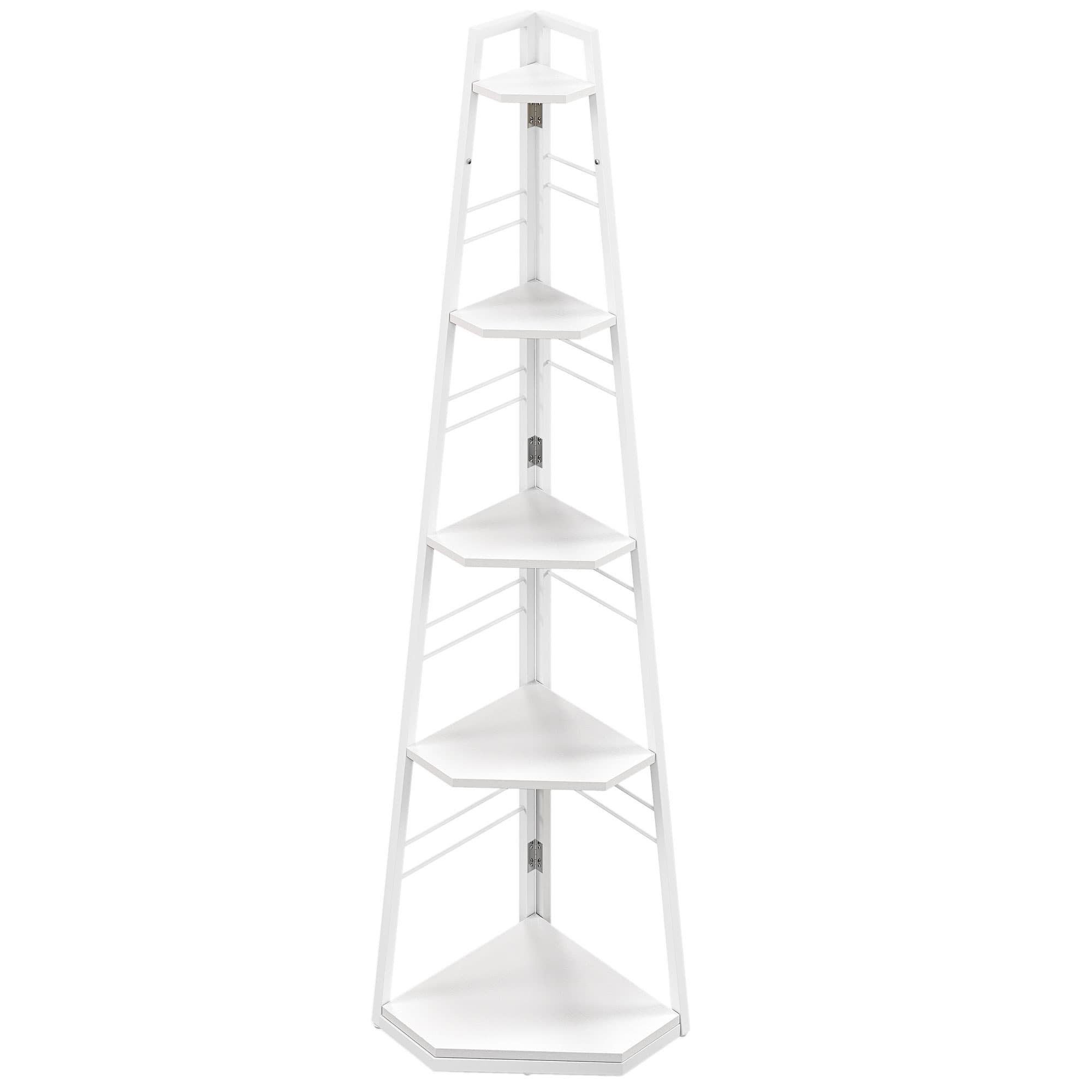 Five-Tier White Corner Ladder Shelf for Small Spaces - White
