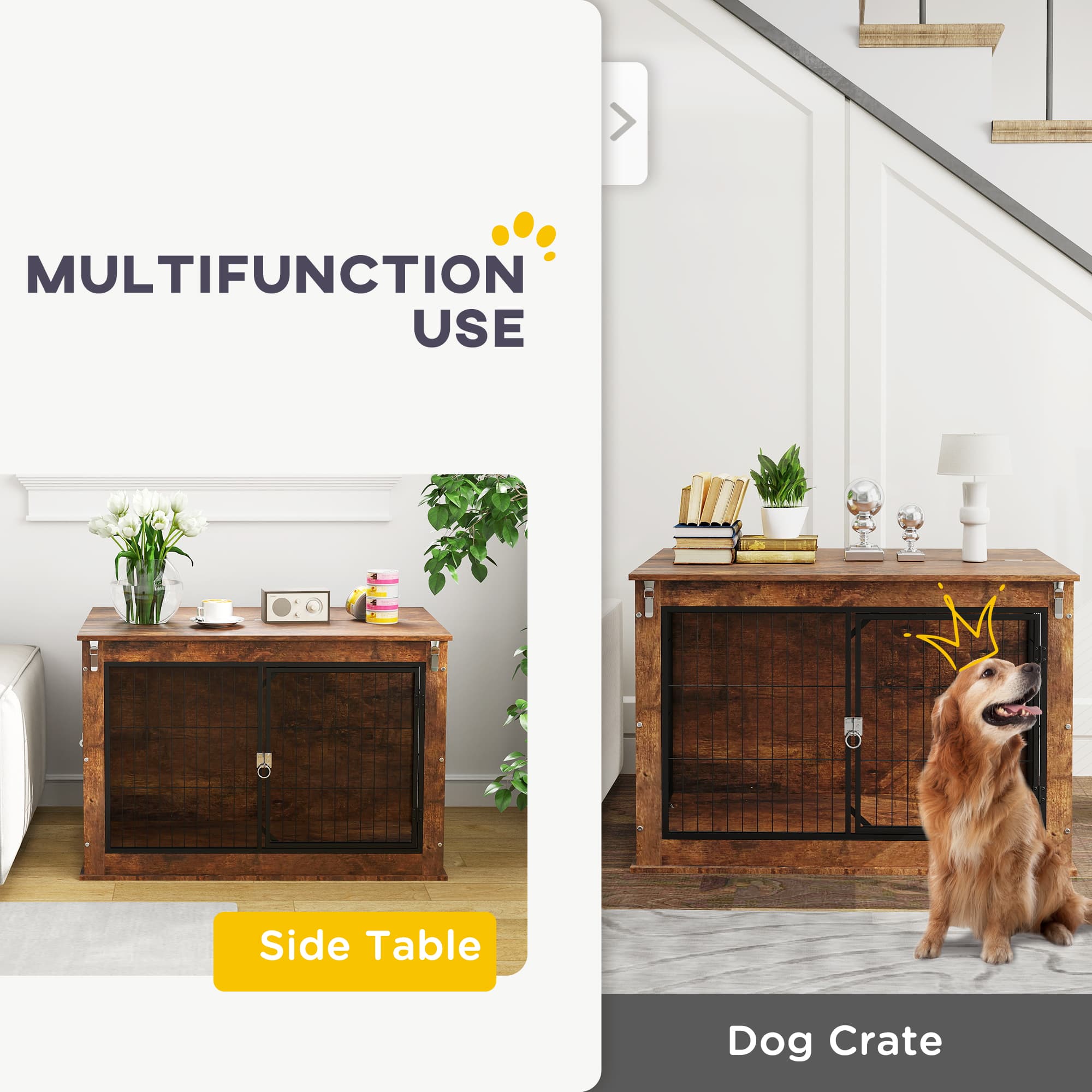 Large Dog Crate That Doubles as a Side Table, Rustic Brown - image 4