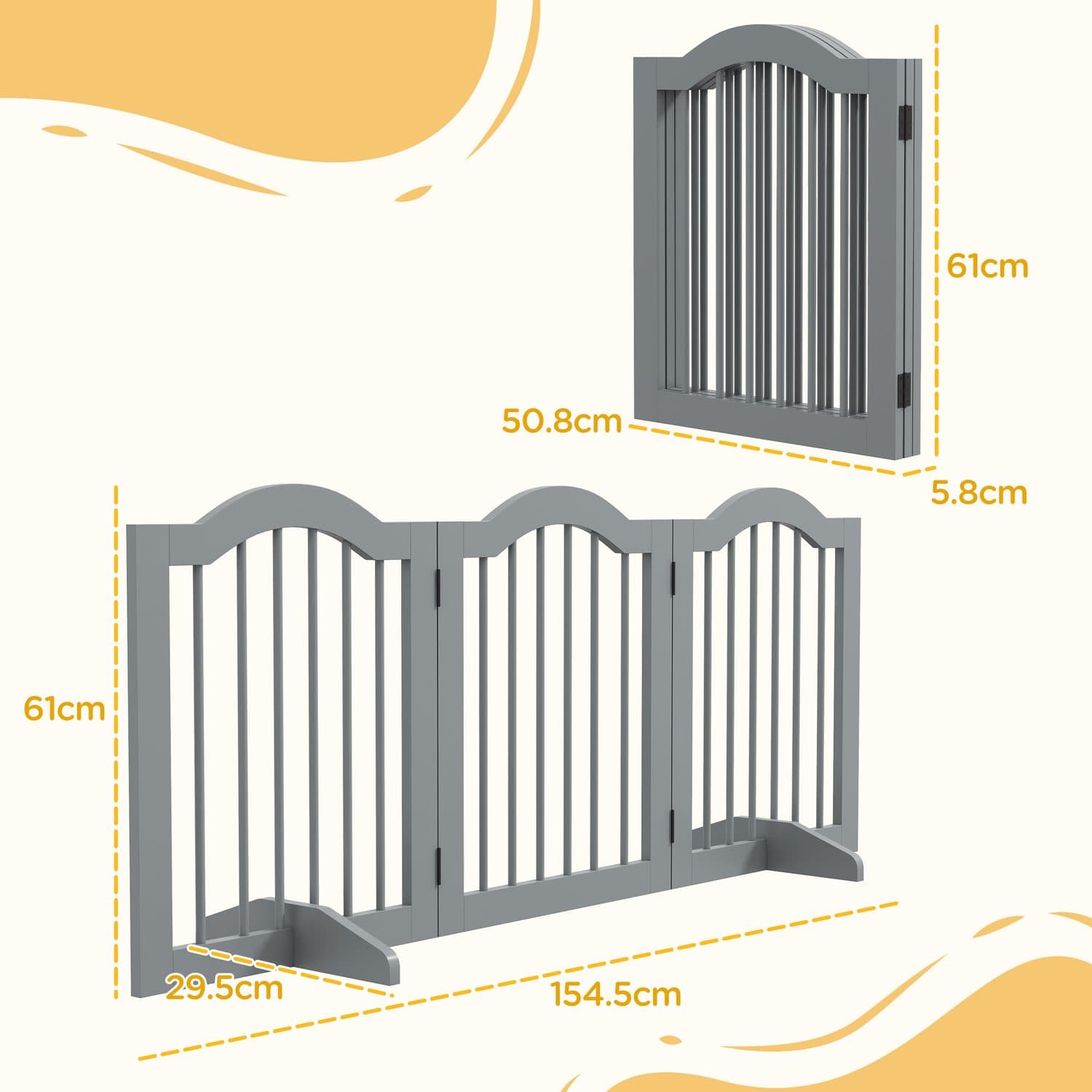 PawHut Freestanding 3-Panel Wooden Dog Gate in Light Grey - image 5