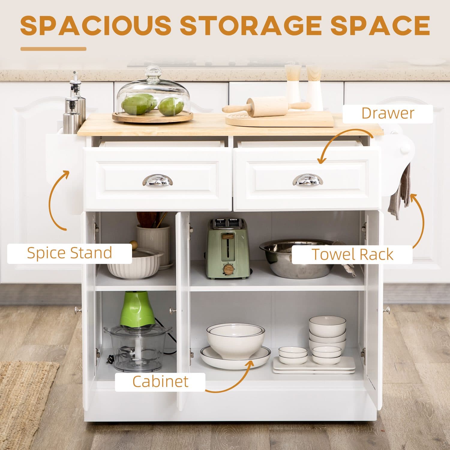 White Rolling Kitchen Island - image 4