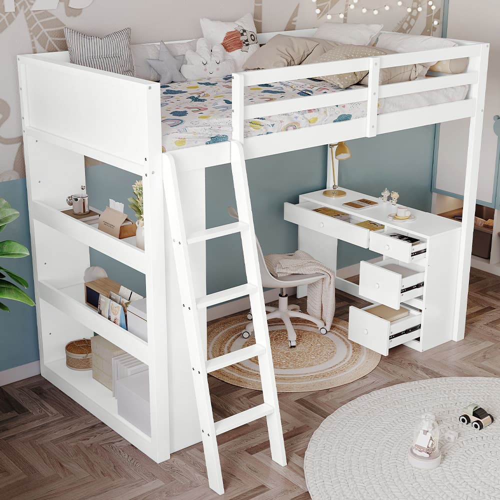White Wooden Study Bed