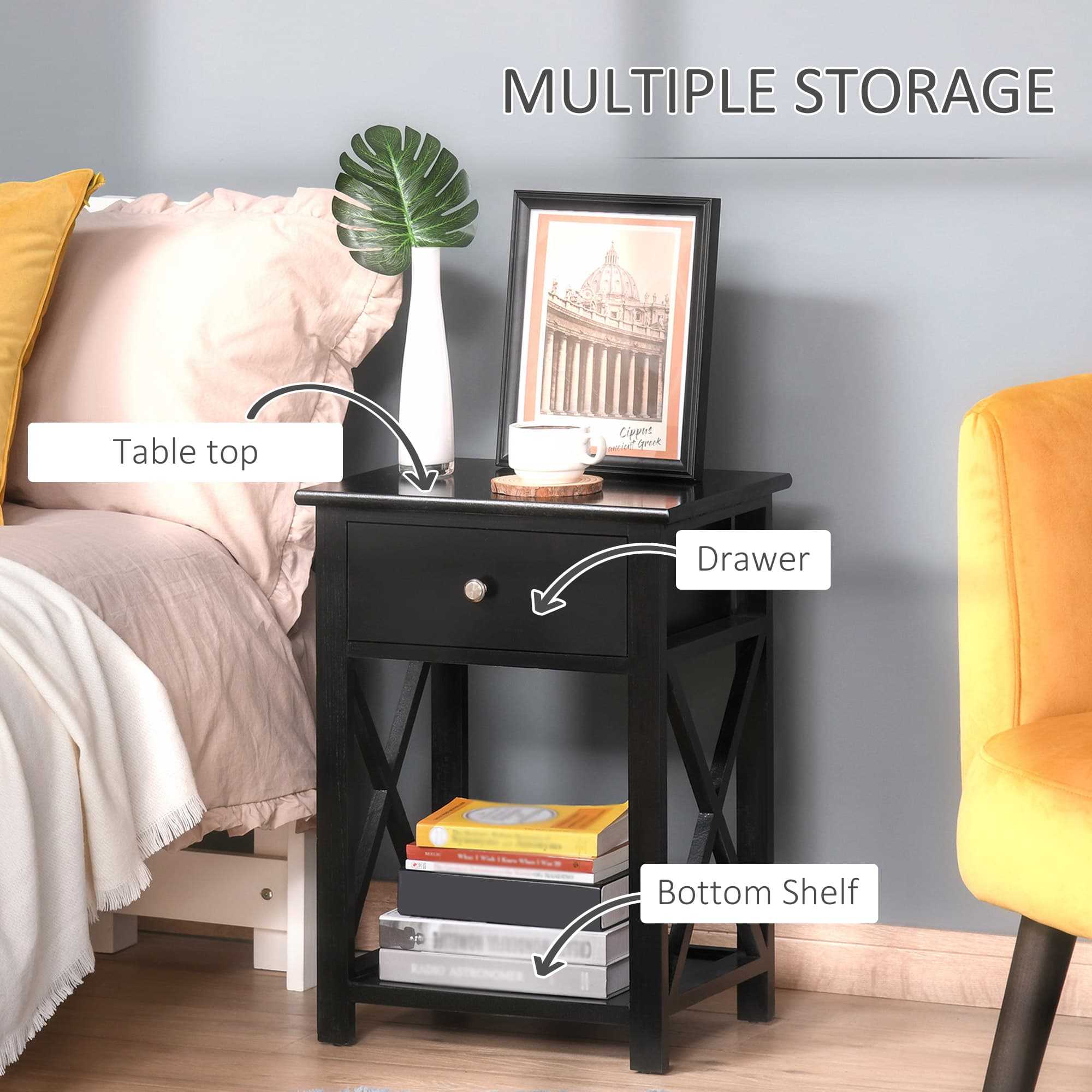 Black Side Table with Drawer and Bottom Storage Shelf - image 4