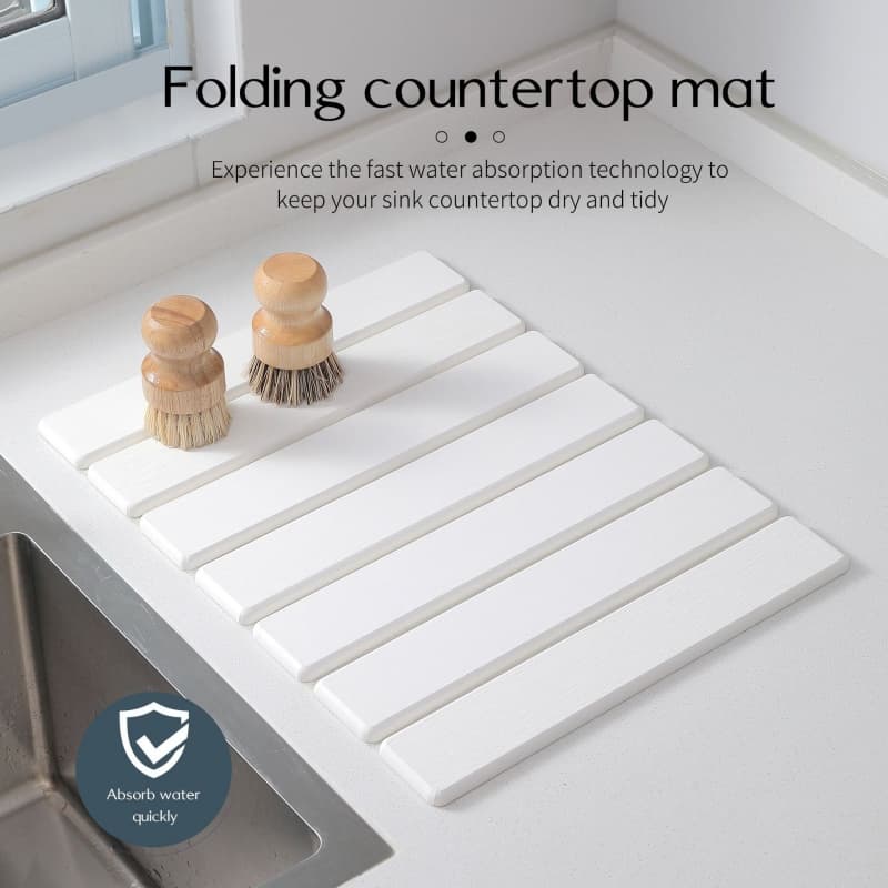 White Foldable Diatomite Drying Mat for Kitchen Draining - image 3