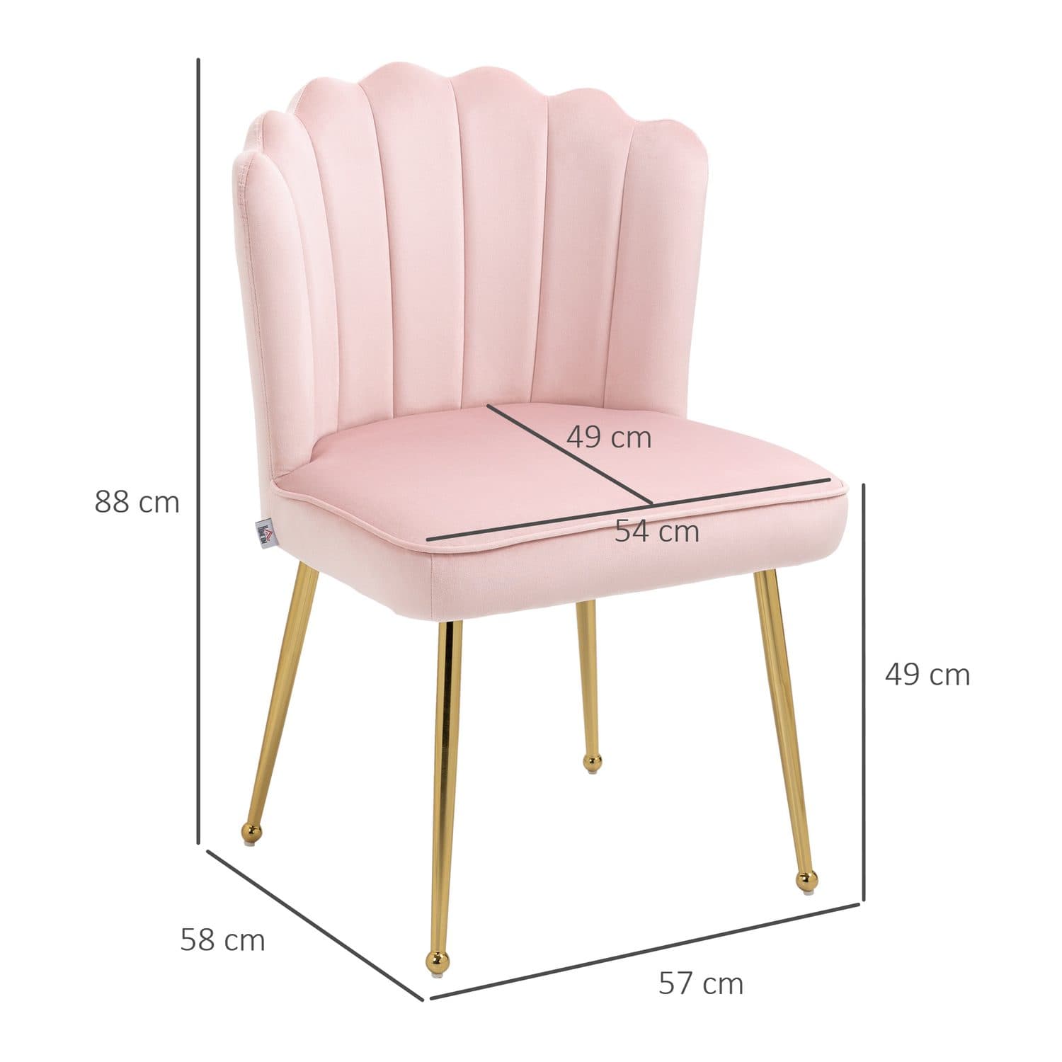 Shell Back Dining Chairs in Pink Velvet – Set of 2 with Gold Legs - image 5