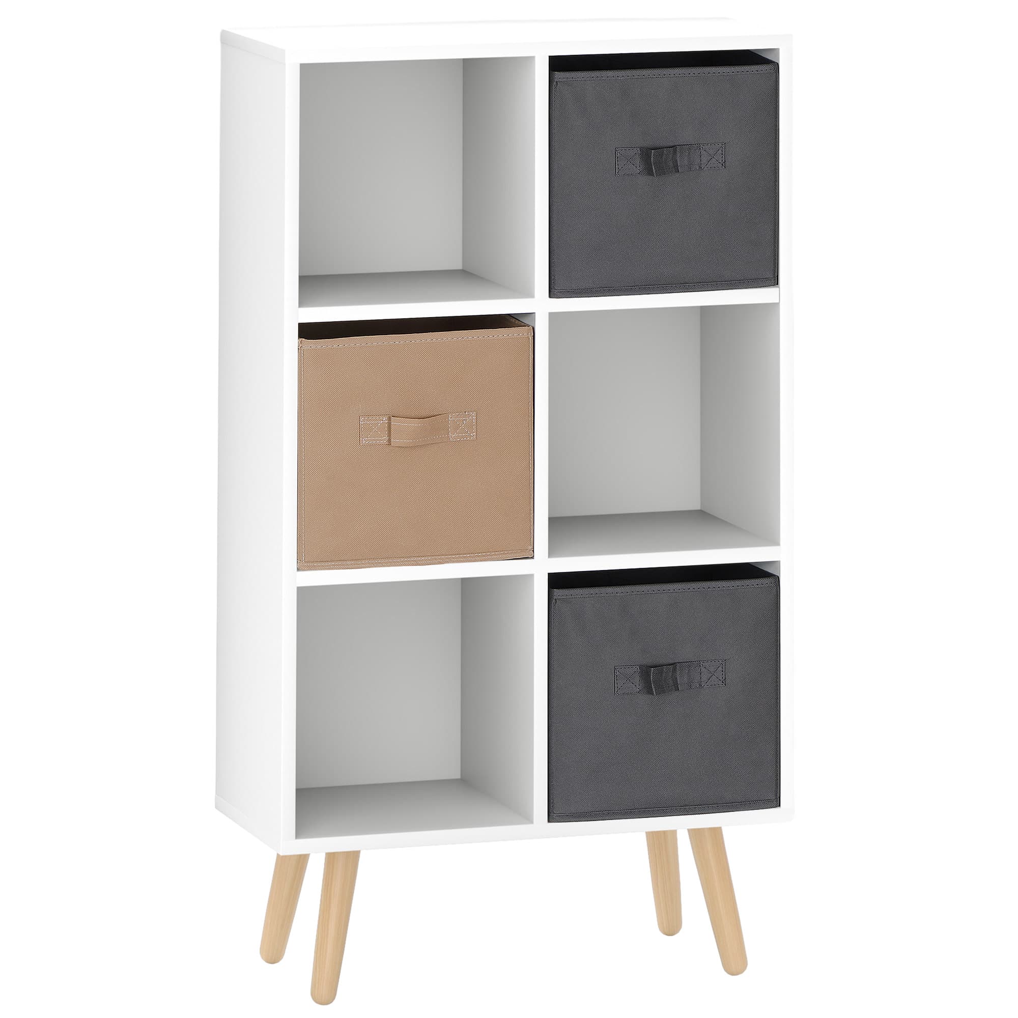 White 6-Cube Unit with 3 Fabric Drawers and Scandi-Style Legs