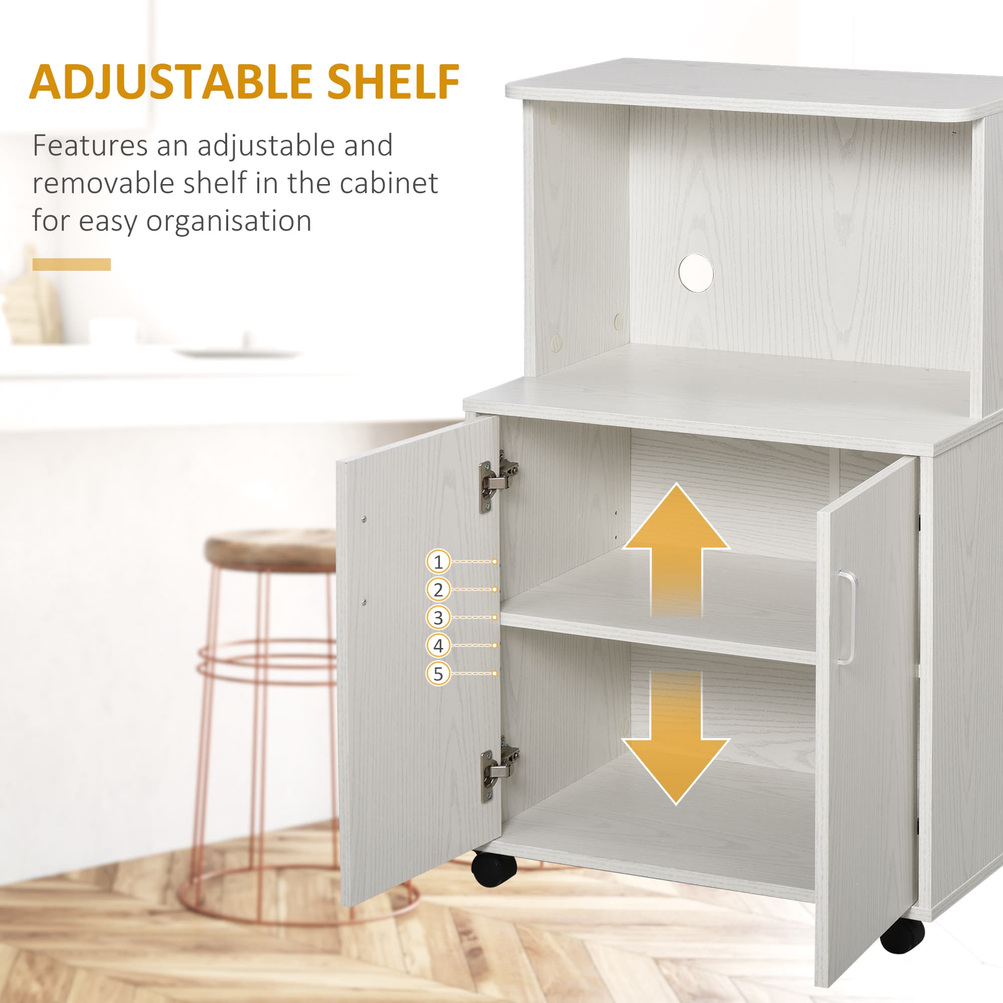 Kitchen Microwave Trolley with Storage Cabinet and Wheels - image 4