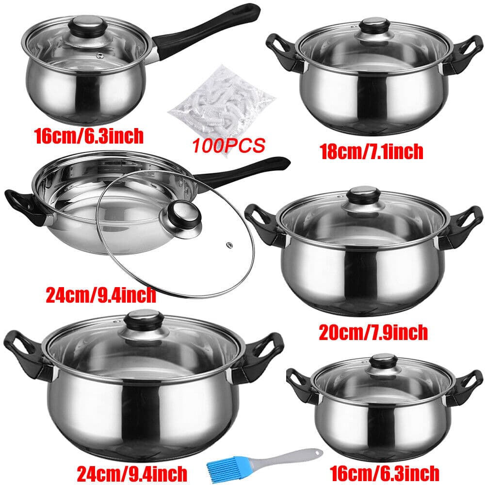 12-Piece Stainless Steel Pan Set with Reinforced Glass Lids - image 10
