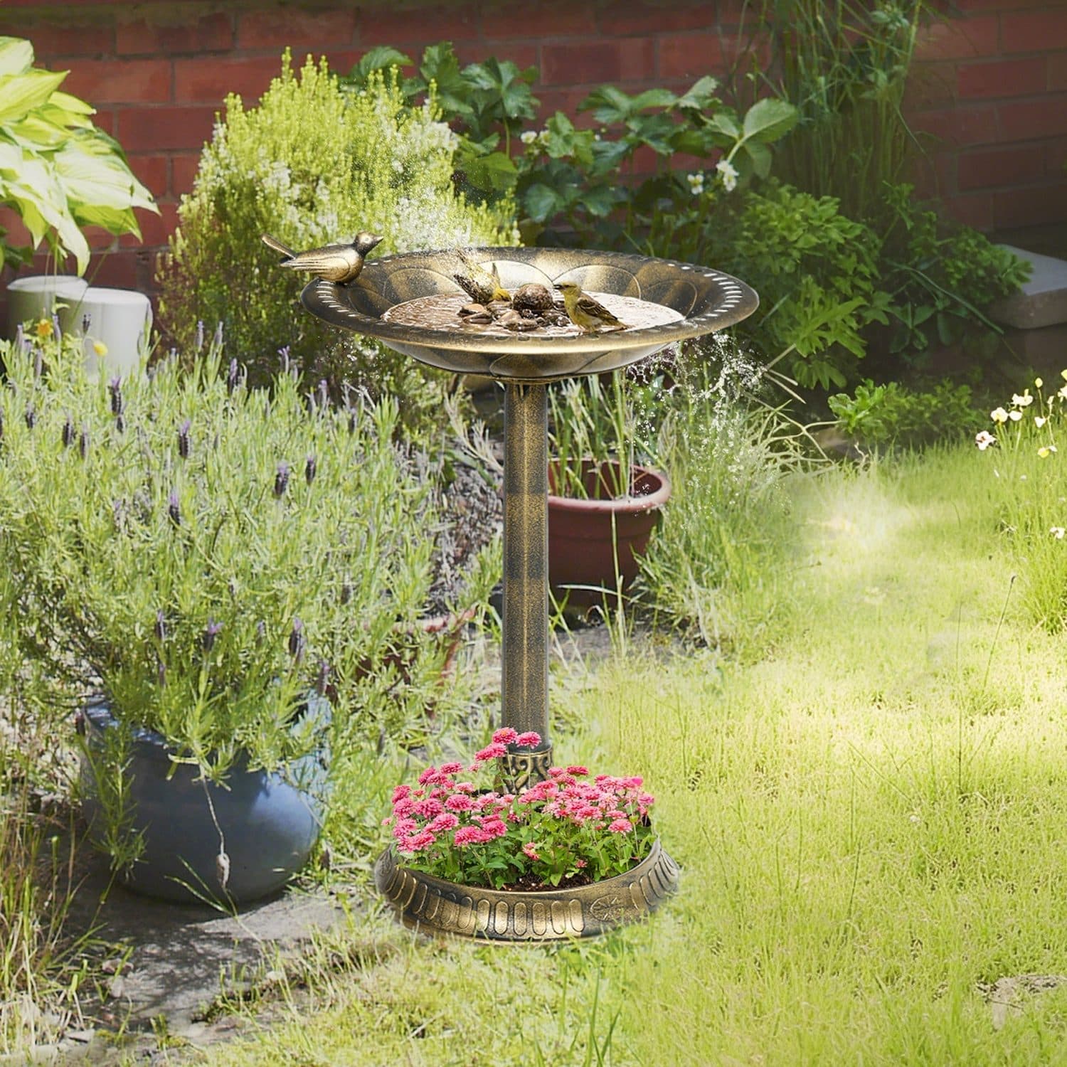 Vintage-Style Bird Bath with Flower Planter Base, Bronze Tone - image 3