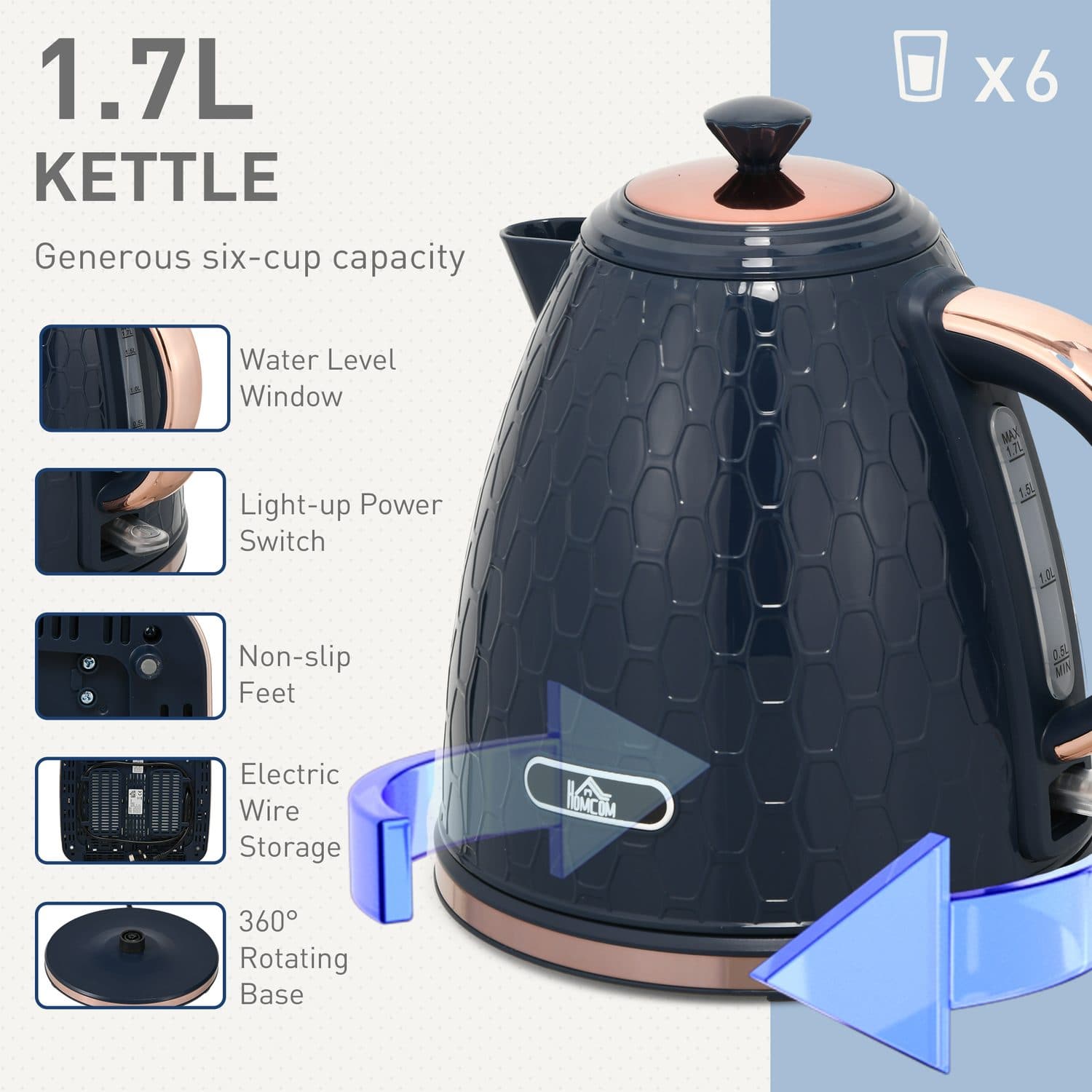 1.7L Fast-Boil Kettle and 4-Slice Toaster Set in Navy Blue - image 1