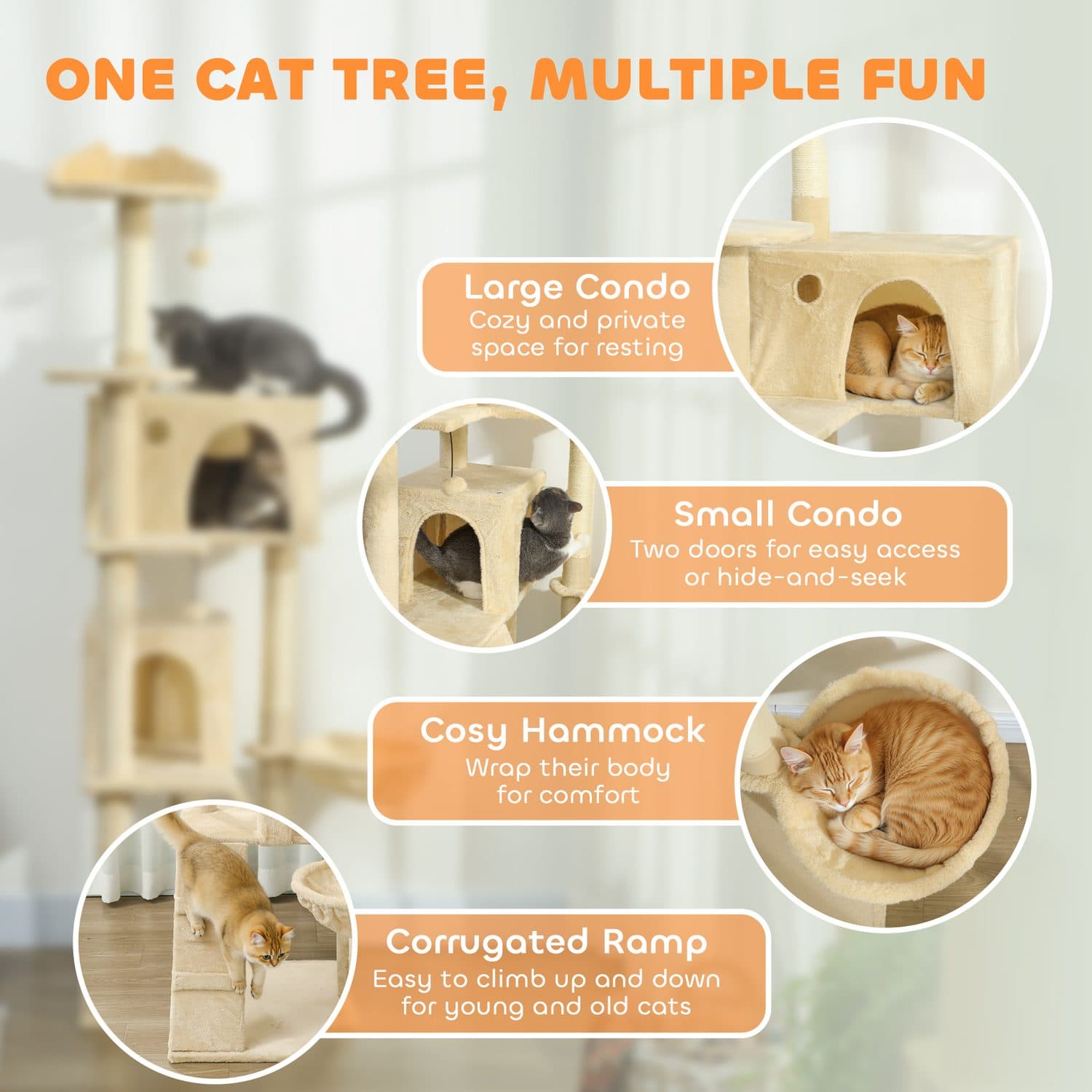 Cat tree with two condos, hammock and sisal scratching posts - image 5