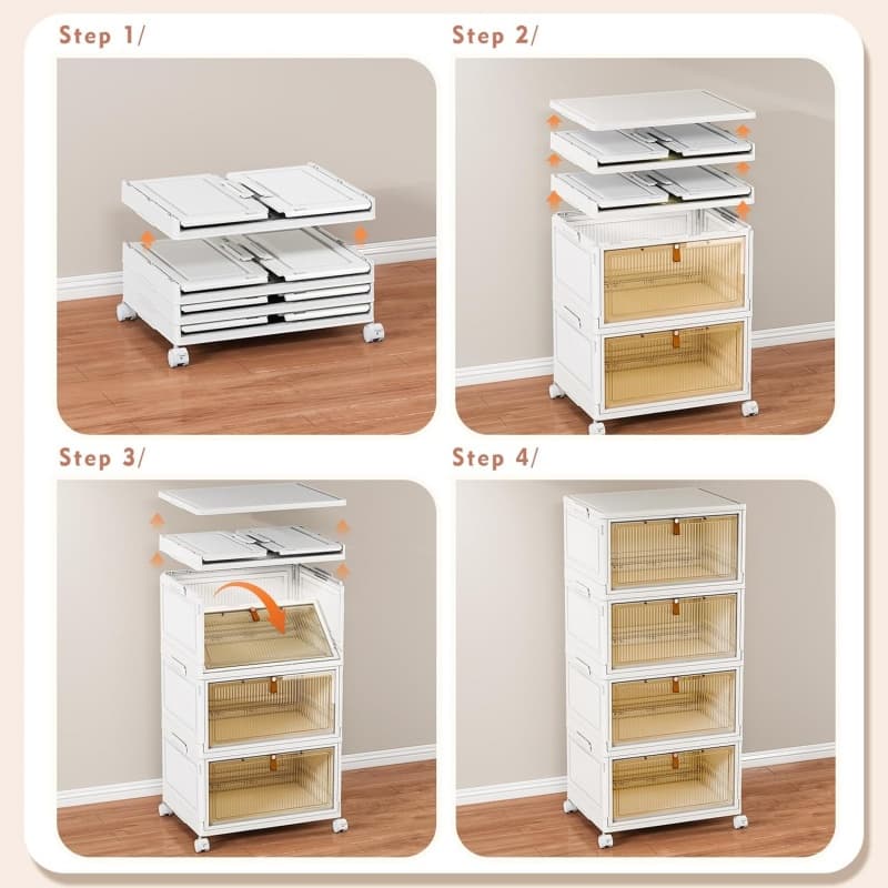 4-Tier Stackable Storage Cabinet on Wheels – White - image 9