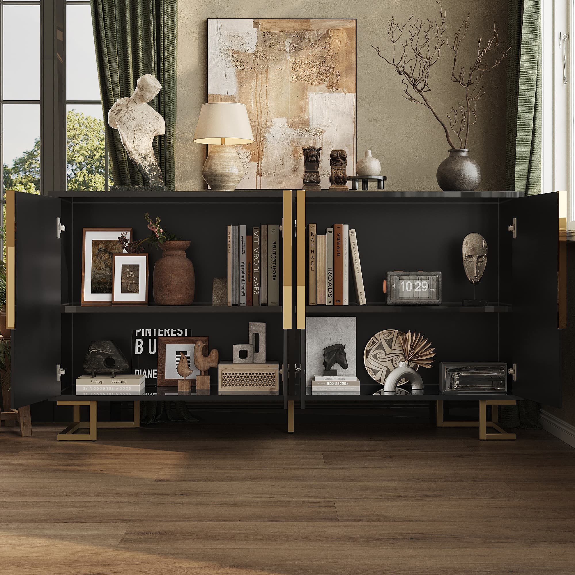 Black Storage Sideboard with Gold Accents - image 4