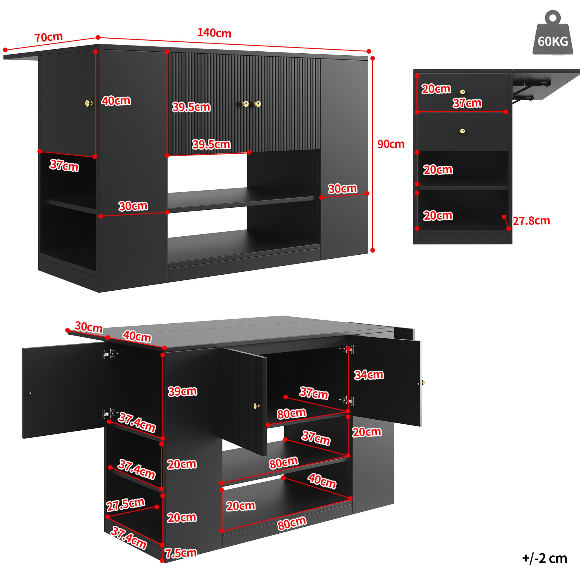 Multifunctional Black Kitchen Island with Extendable Dining Table - image 4