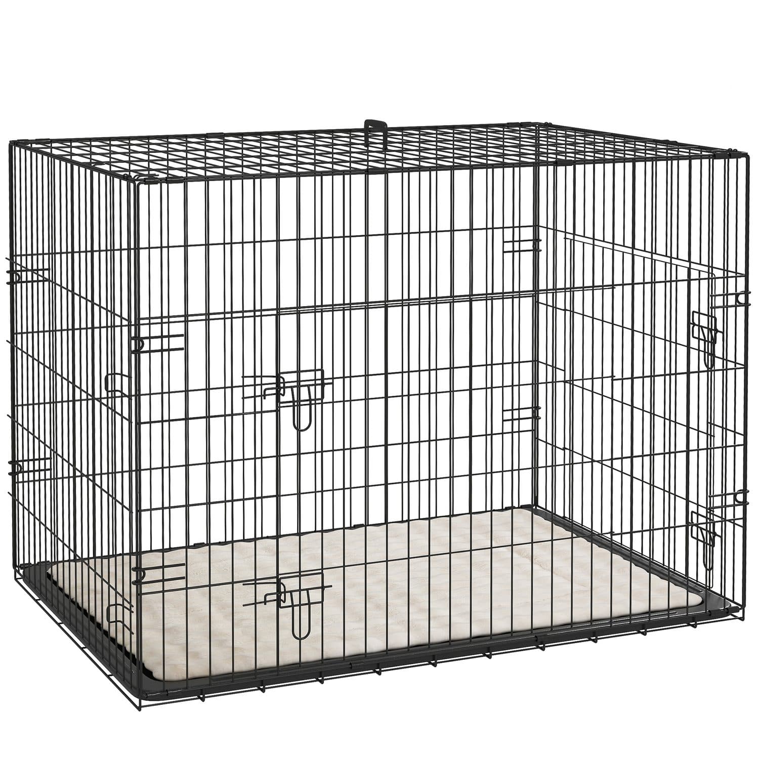 Foldable Dog Crate with Two Doors and Soft Cushion