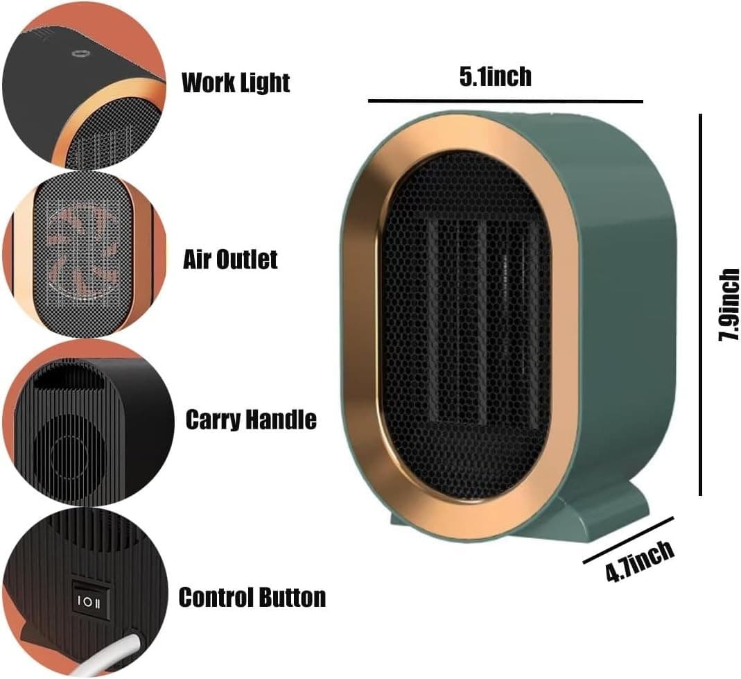 1200W Compact Ceramic Fan Heater in Navy Blue - image 7