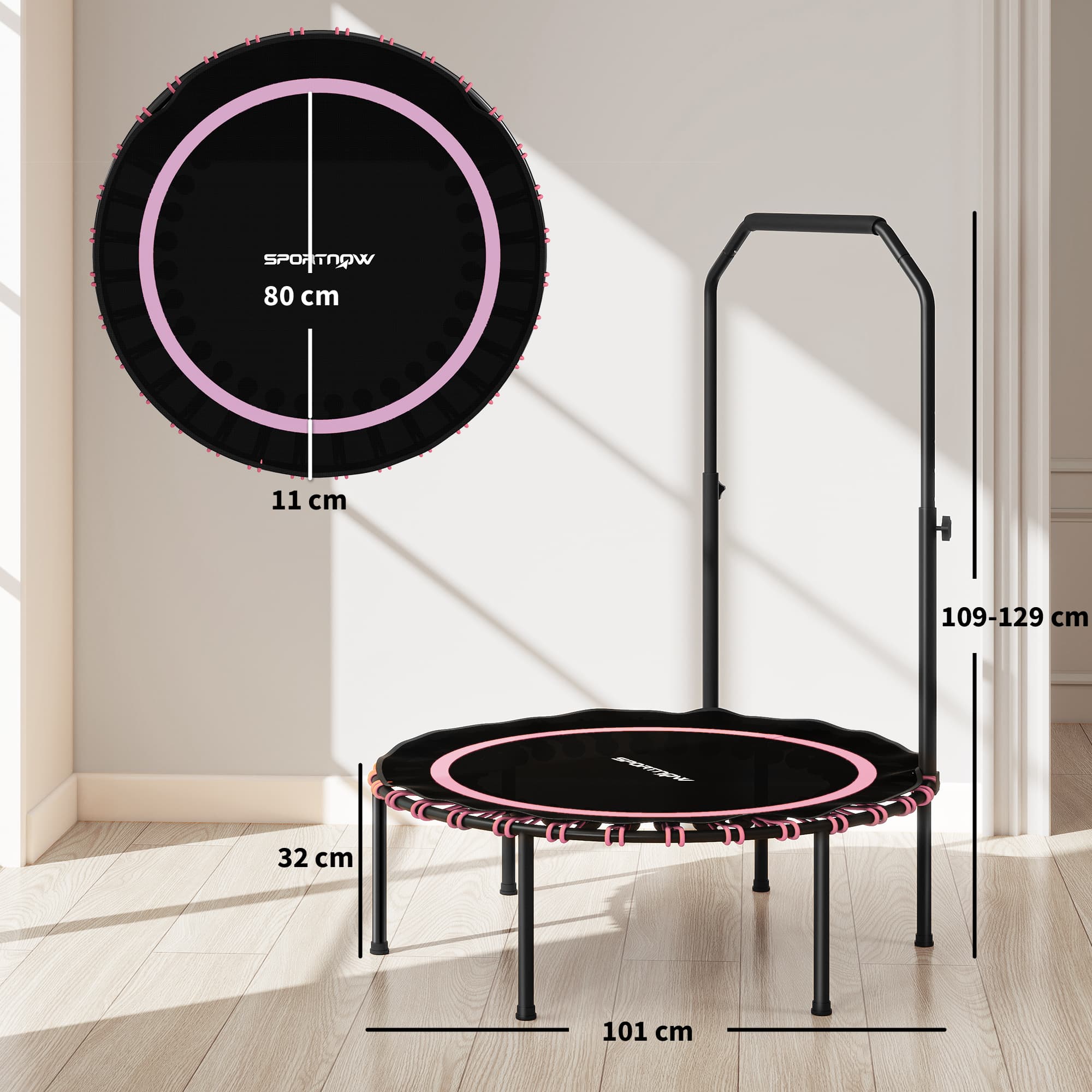 Pink Foldable Fitness Trampoline for Home Workouts - image 4