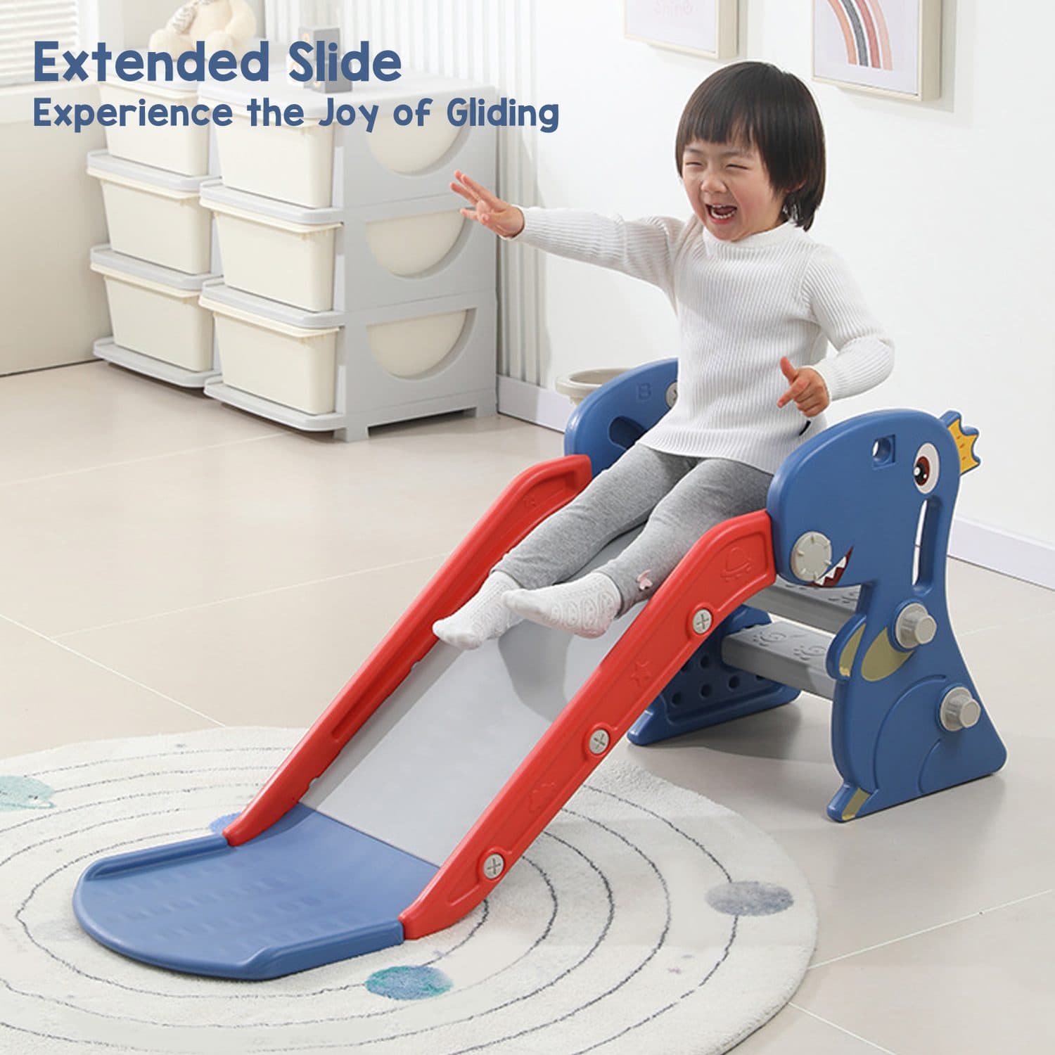 A compact dinosaur slide for confident toddler play - Blue