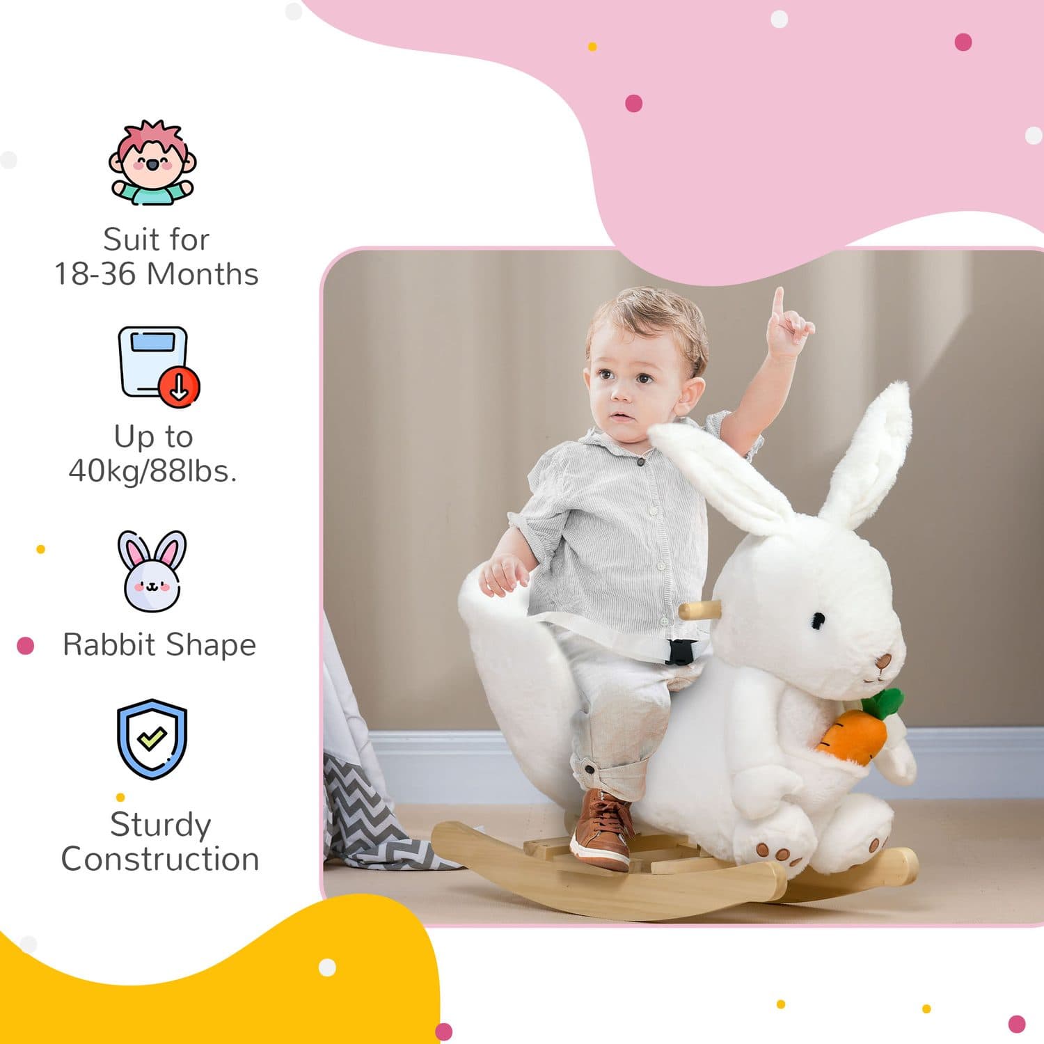 White Rabbit Rocking Horse With Safety Harness for Toddlers - image 3