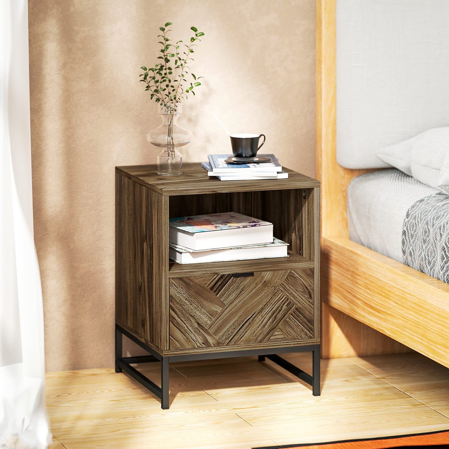 Industrial Bedside Table with Drawer - image 1
