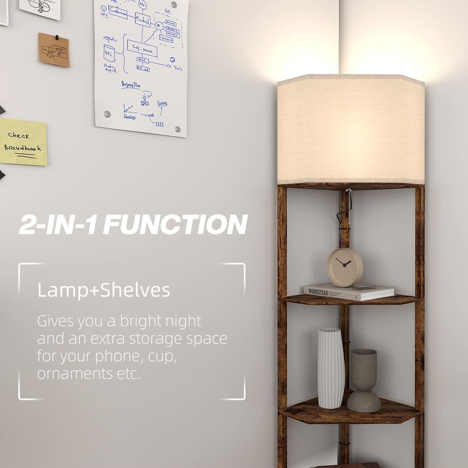 Floor Lamp with Corner Shelves for Living Room - image 2