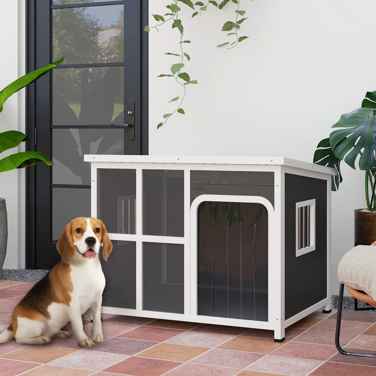 PawHut Wooden Outdoor Dog House with Openable Top - image 5