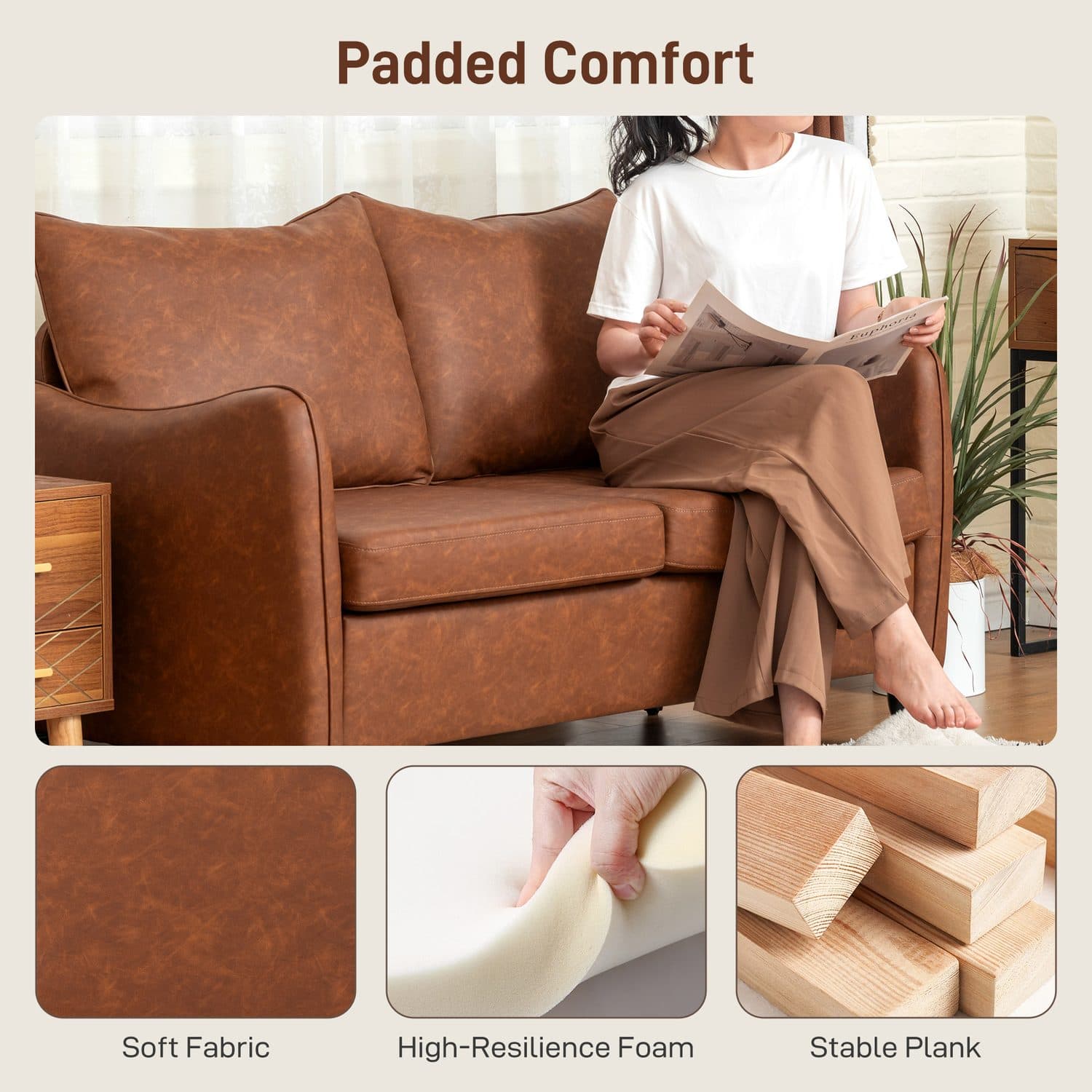 Brown Marble-Effect Two-Seater Sofa - image 2