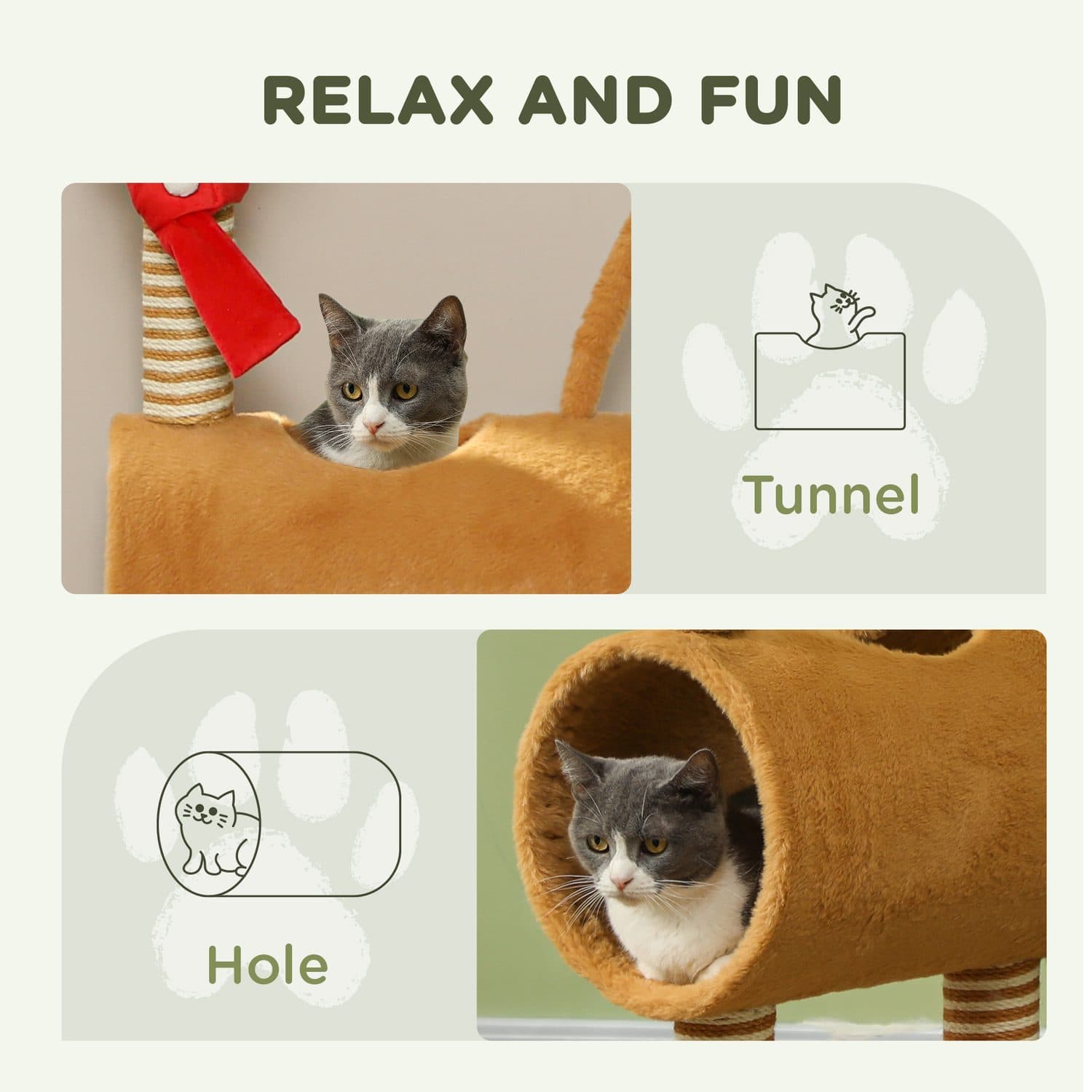 98cm Deer-Design Cat Tree with Sisal Scratching Posts and Play Tunnel - image 1