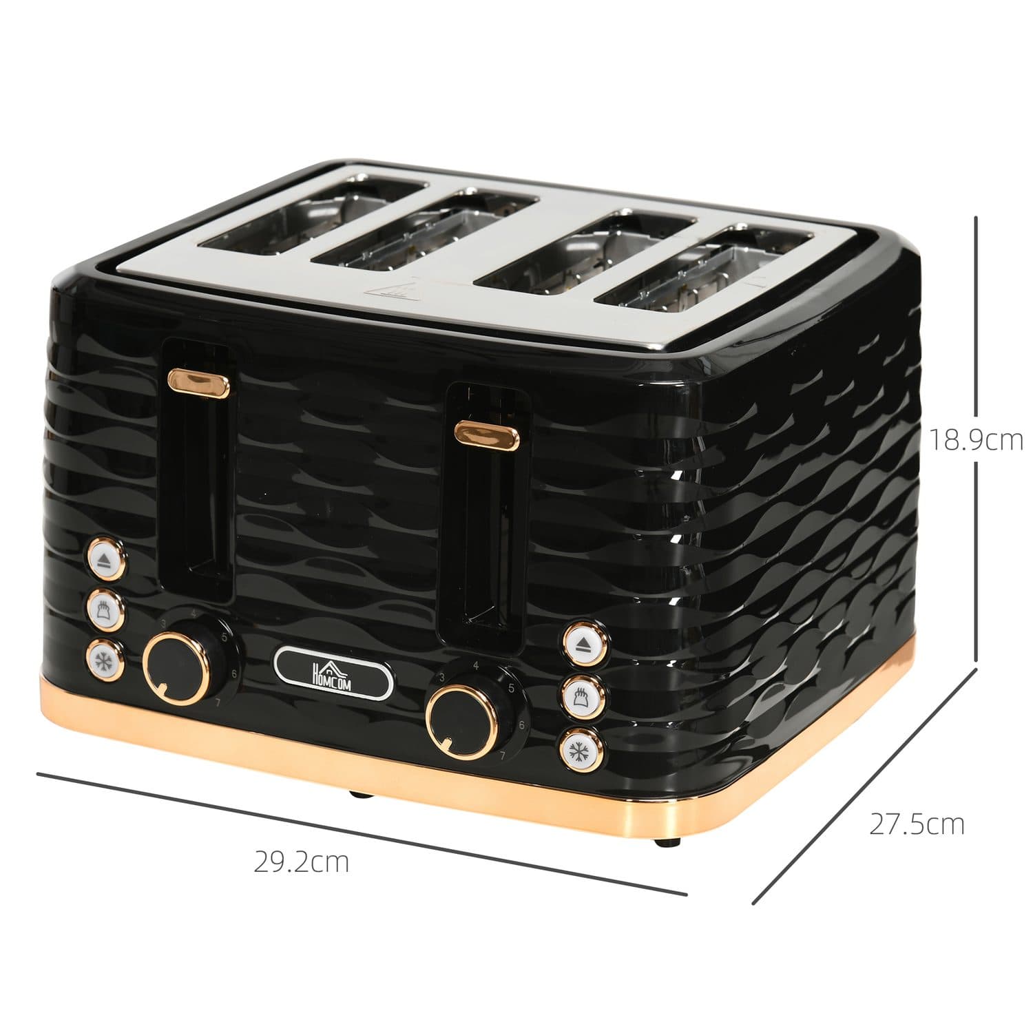 Black four-slice toaster with rippled kitchen style - image 2