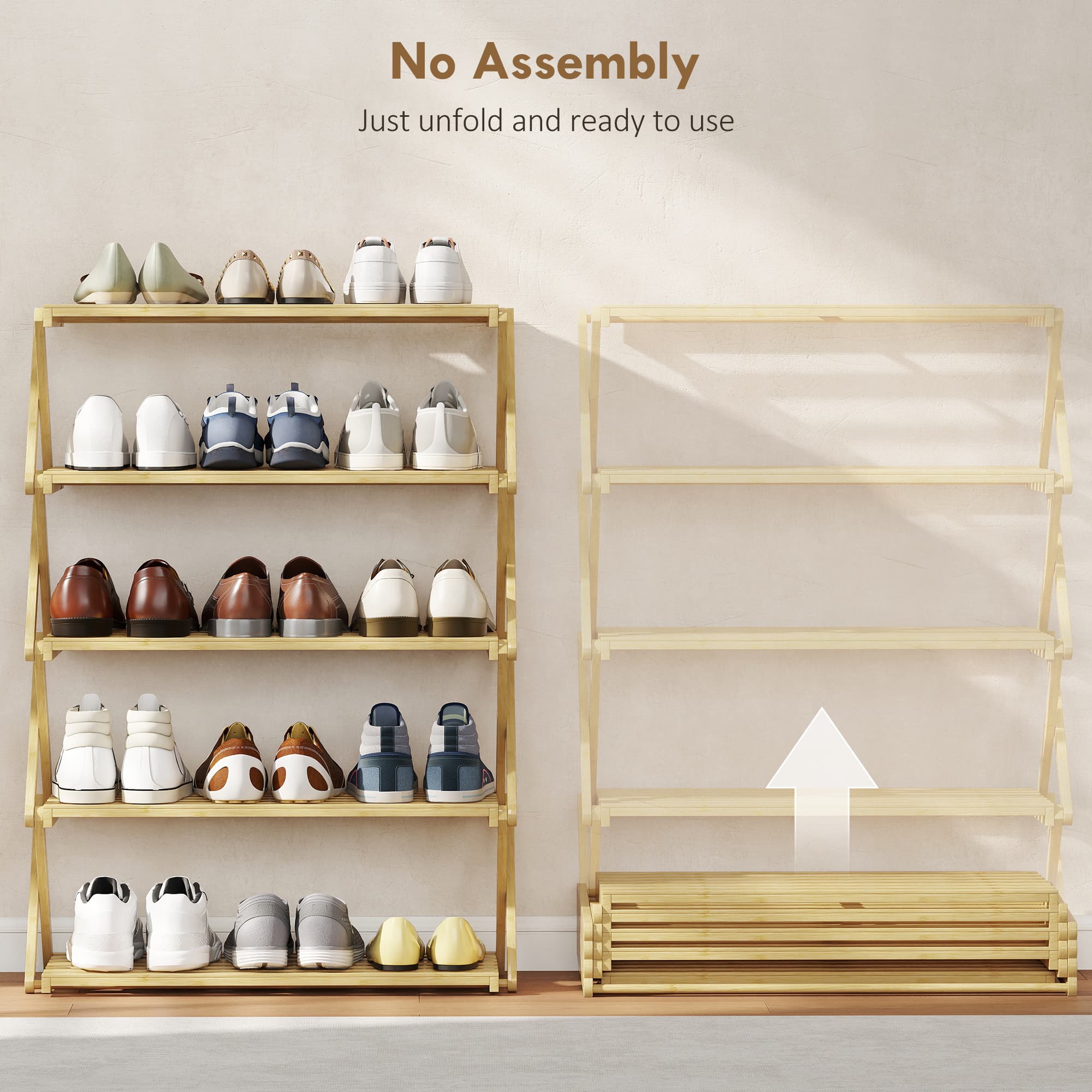 Compact Five-Tier Bamboo Shoe Rack That Folds Flat - image 2